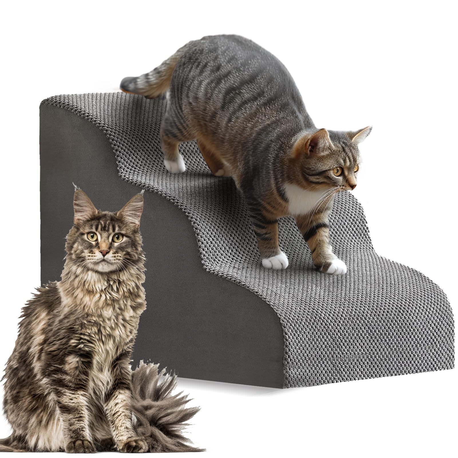 **4-Step Mity Rain Cat Stairs for Senior & Small Cats - Gentle Slope Design with Strong 3D Support - Perfect for Climbing on Beds, Chairs & Couches - Ideal for Elderly, Injured & Tiny Cats**