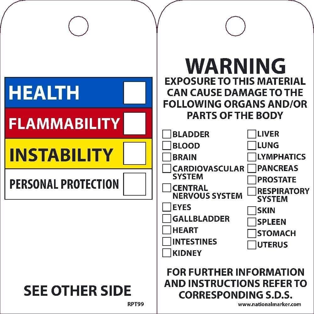 ACCUFORM NMC Tags for Hazardous Materials - OSHA Compliant Safety Signs (RPT99) - Perfect for Chemical Storage, Workplace Safety & Industrial Labeling