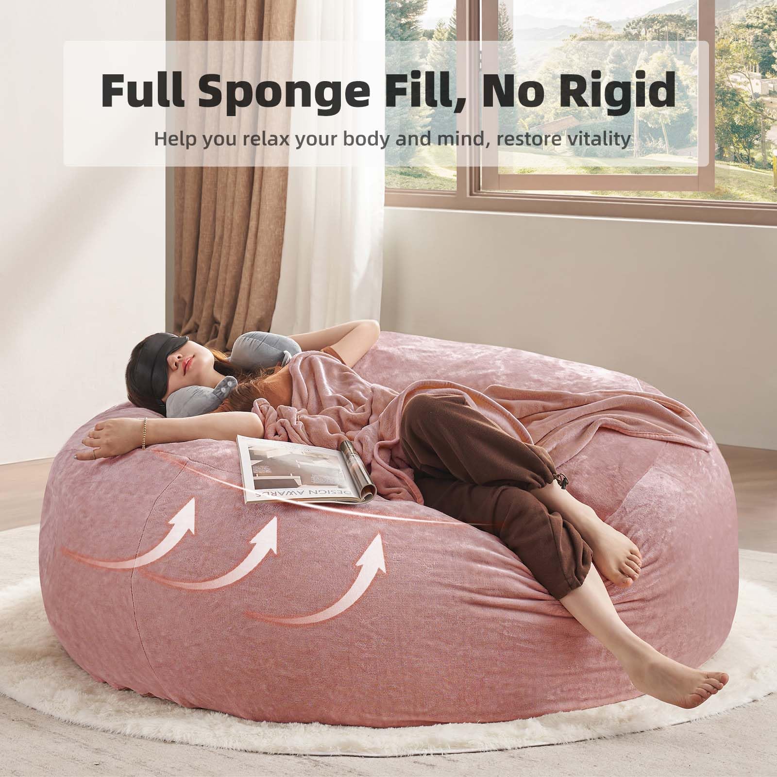 5FT Big Bean Bag Chair for Adults - Ultra Soft & Comfortable Foam Filled Gaming Chair with Included Filler - Perfect for Living Room, Bedroom, Gaming & Relaxation (Pink)