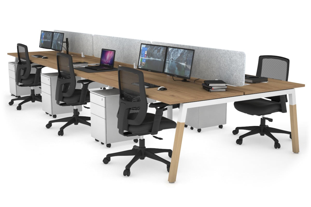 6-Person Office Workstation with Quadro A Legs & Wood Cross Beam - 1200L x 800W Cable Management Desk for Collaborative Workspaces