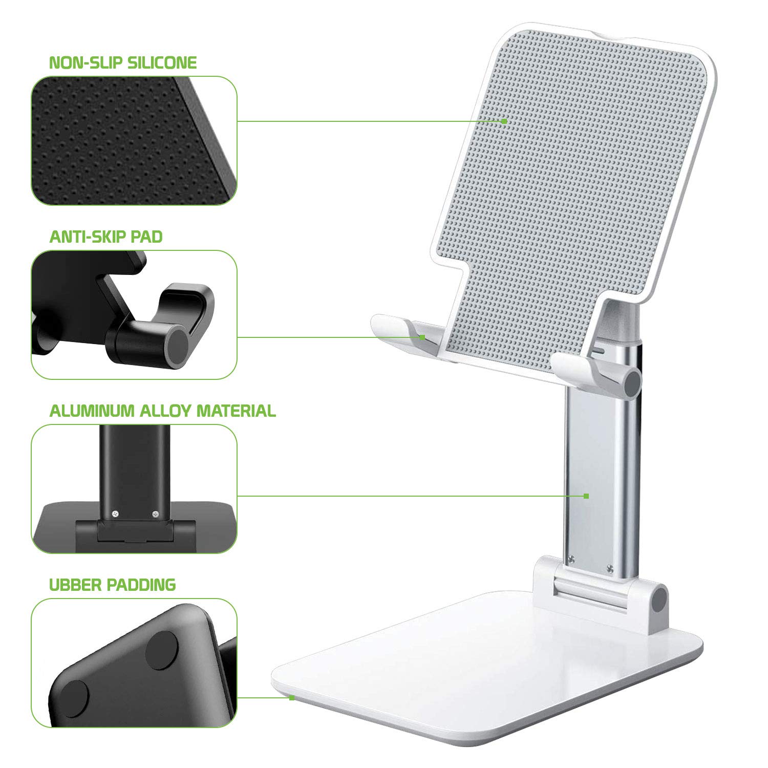 Adjustable Phone Holder & Tablet Stand - Foldable Desktop Dock Mount for iPhone, iPad Pro/Air/Mini, Android Smartphones & Tablets (Black) | Perfect for Home Office, Bedside, Kitchen & Travel Use