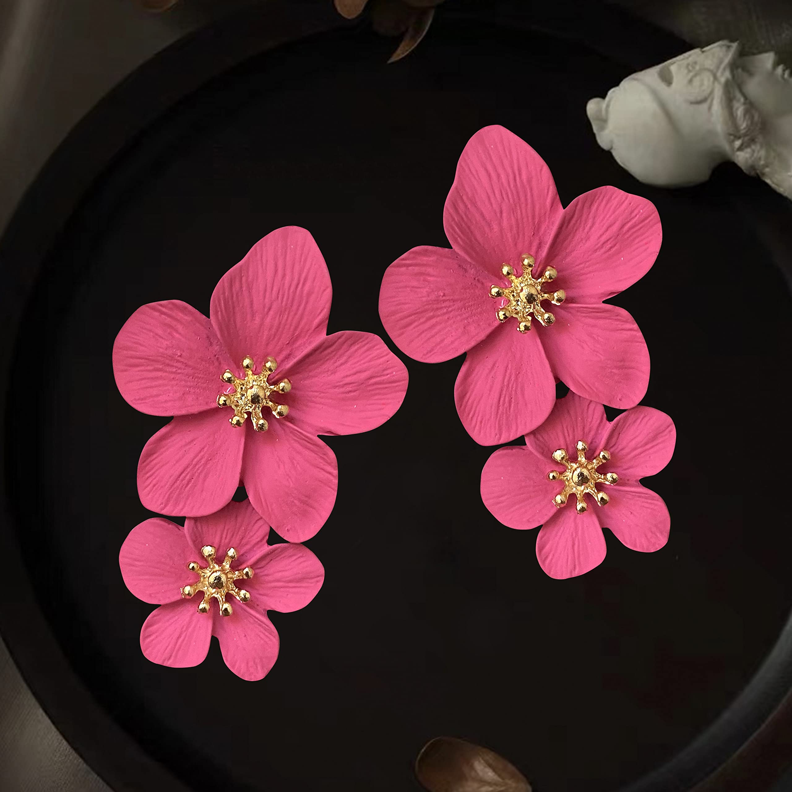 GPASTG Elegant Bohemian Large Metal Double Flower Matte Earrings - Chic Statement Dangle Drop Jewelry for Women - Perfect for Weddings, Parties & Special Occasions - Unique Fashion Gift Idea