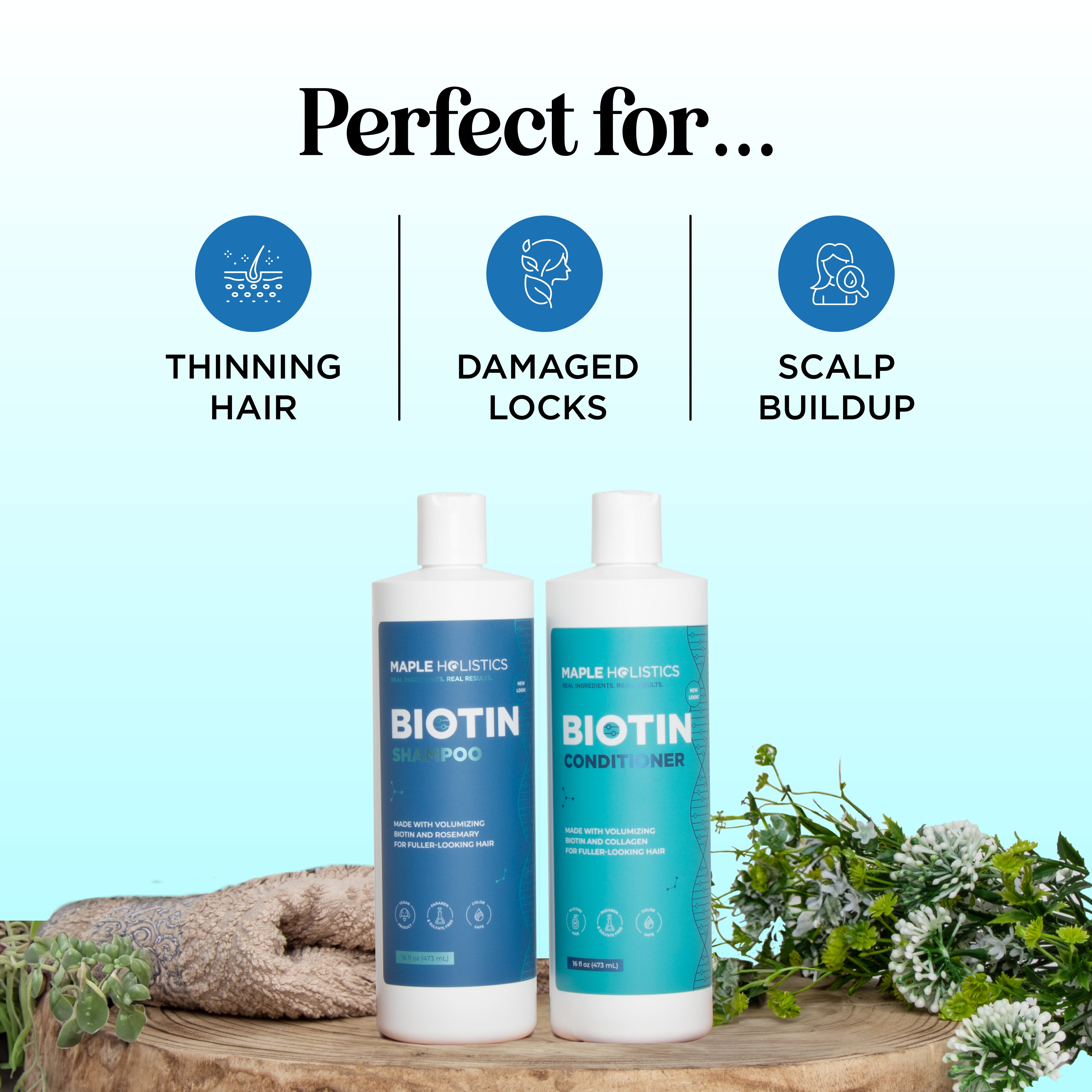 Biotin Shampoo and Conditioner Set for Hair Growth & Thickness - Sulfate Free Volumizing Hair Care Duo for Men & Women - Perfect for Daily Use & Damaged Hair Repair