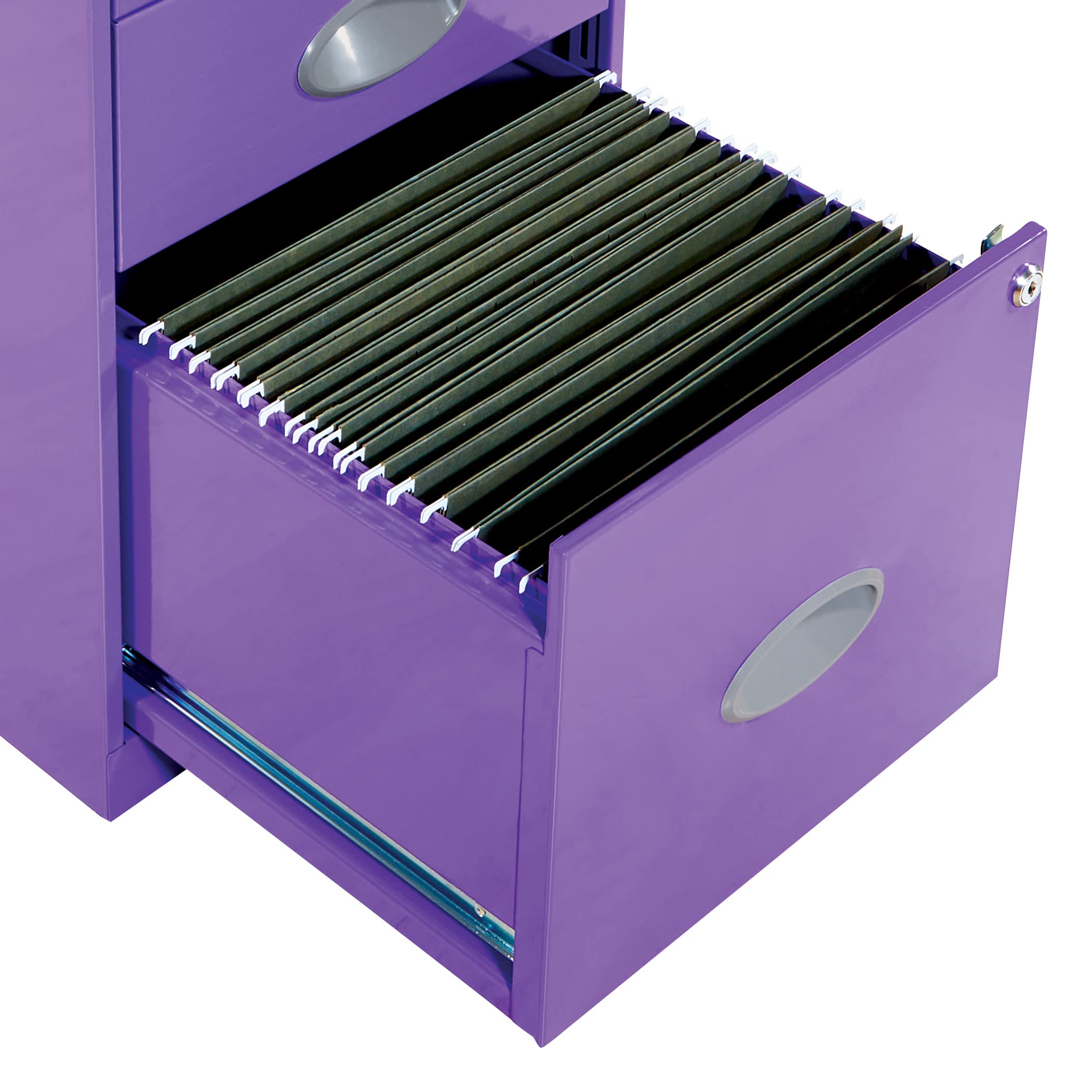 OSP Home Furnishings 3-Drawer Locking Metal File Cabinet with Top Shelf, Purple - Secure Document Storage for Office, Home & School Organization