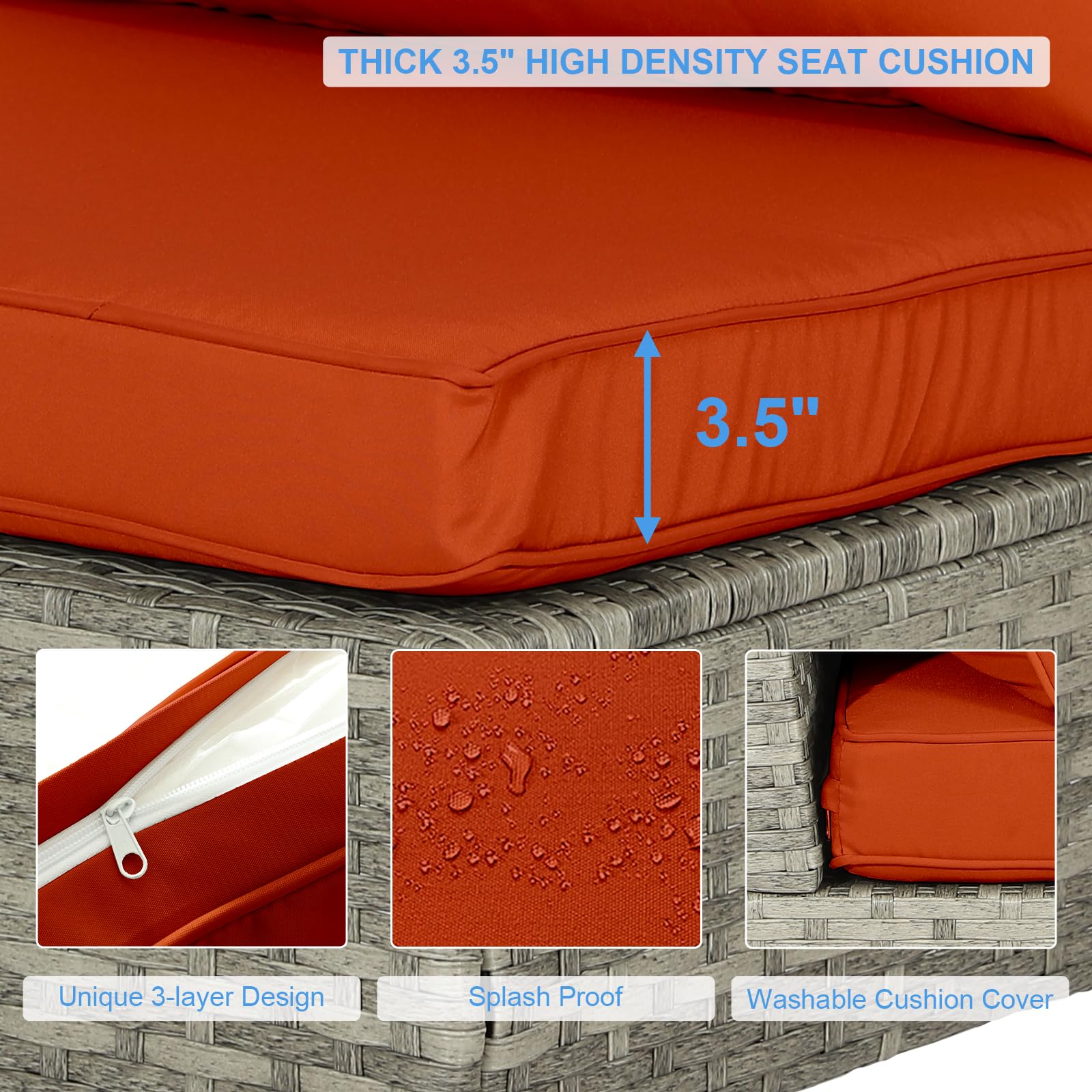 6-Piece Outdoor Sectional Sofa Set - All-Weather PE Rattan Wicker Patio Furniture with Thick Cushions for Poolside, Garden, Backyard - Orange | Perfect for Outdoor Entertaining, Lounging & Relaxation