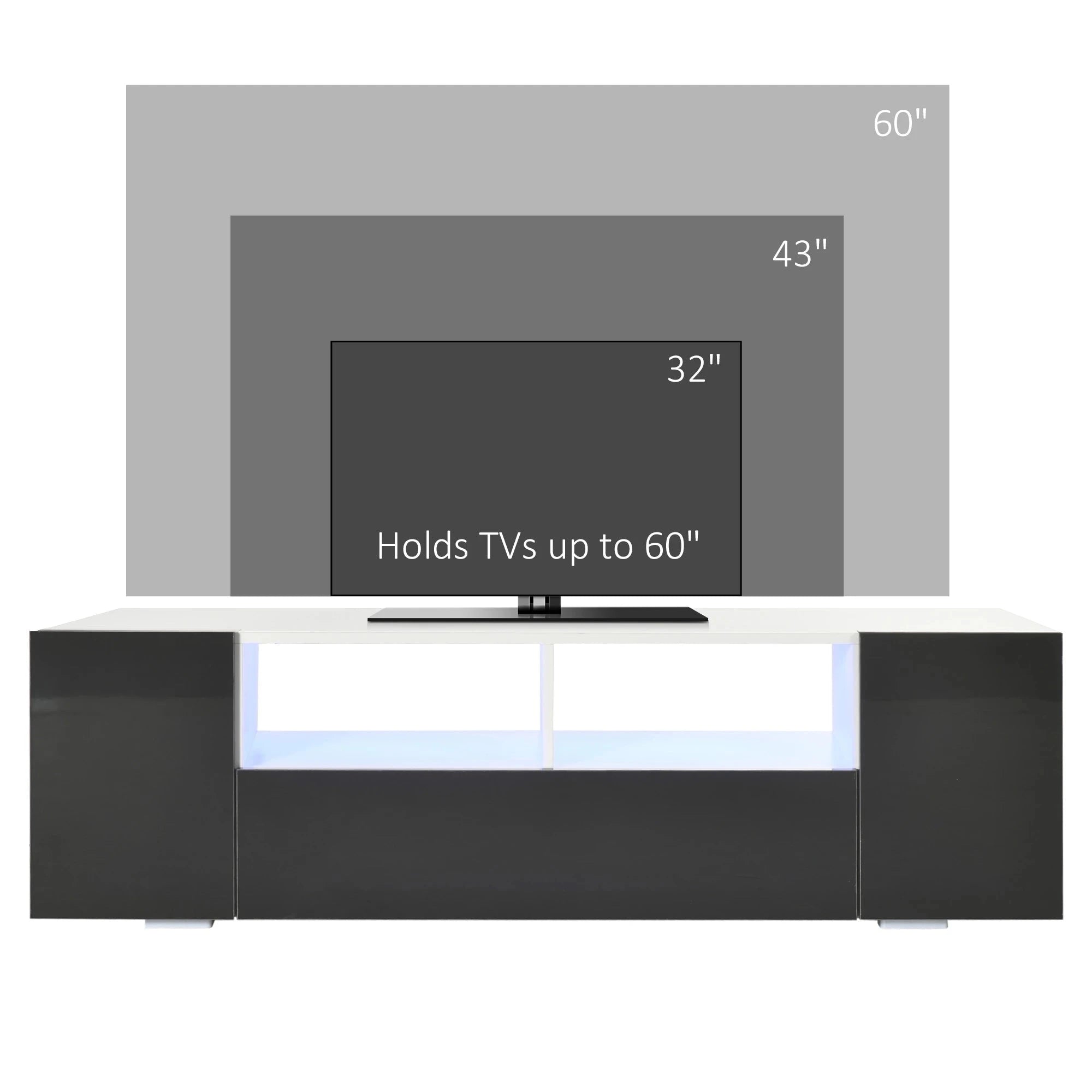 Modern TV Stand with LED Lights & Storage Shelves - 4 Color Options for Living Room, Bedroom & Home Theater Setup