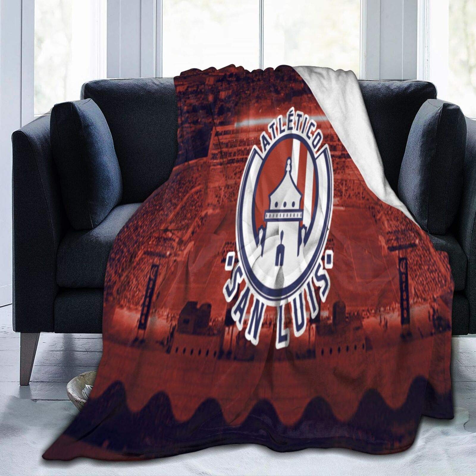 Atlético San Luis Flannel Fleece Blanket - Ultra Soft Micro Fleece Throw Blanket for Bed, Couch & Travel - Cozy Warm Blanket for Movies, Camping & Living Room Relaxation