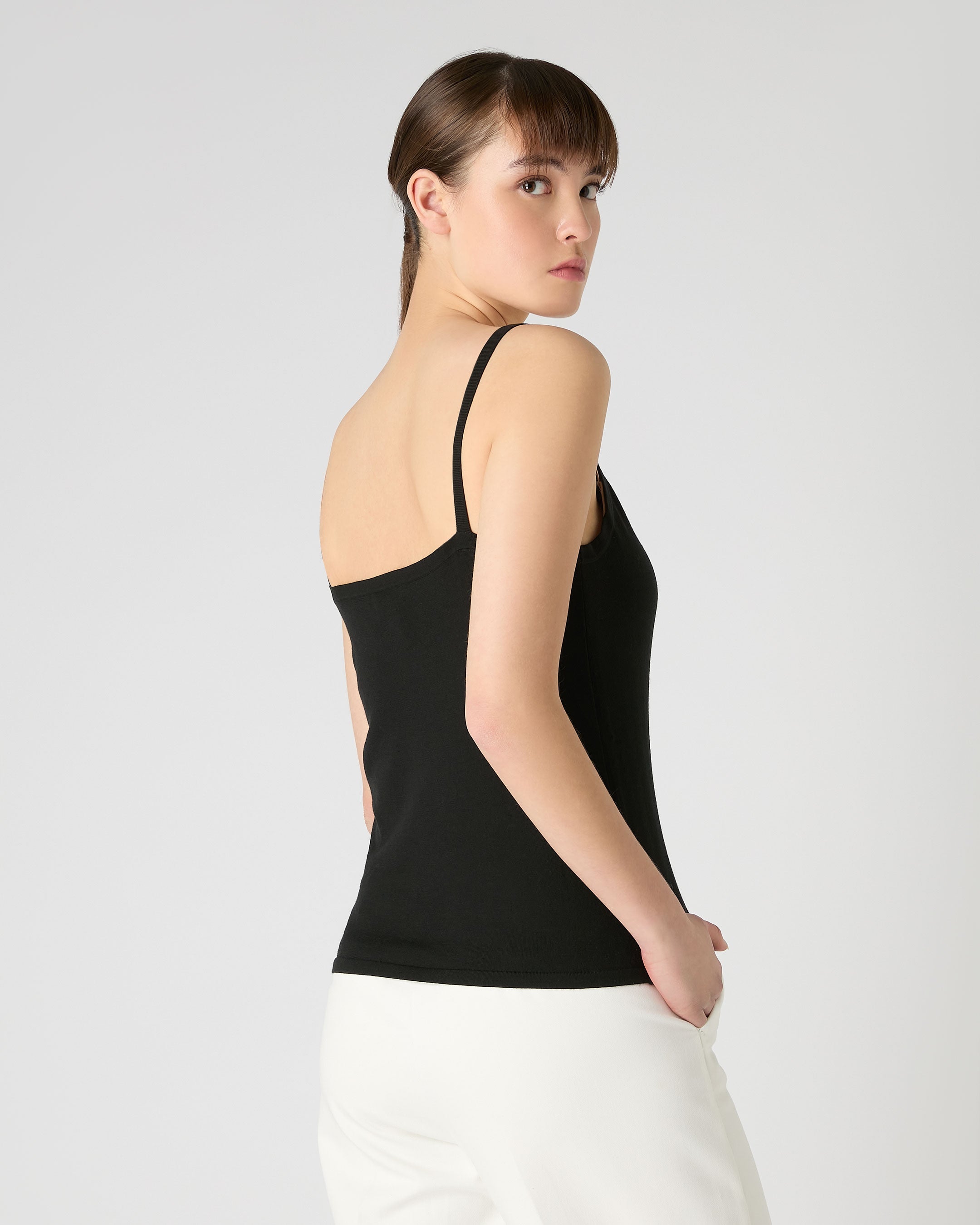 Luxury Women's Cotton Cashmere Silk Camisole Top - Soft Black Sleeveless Undershirt for Layering, Sleepwear & Lounge Wear