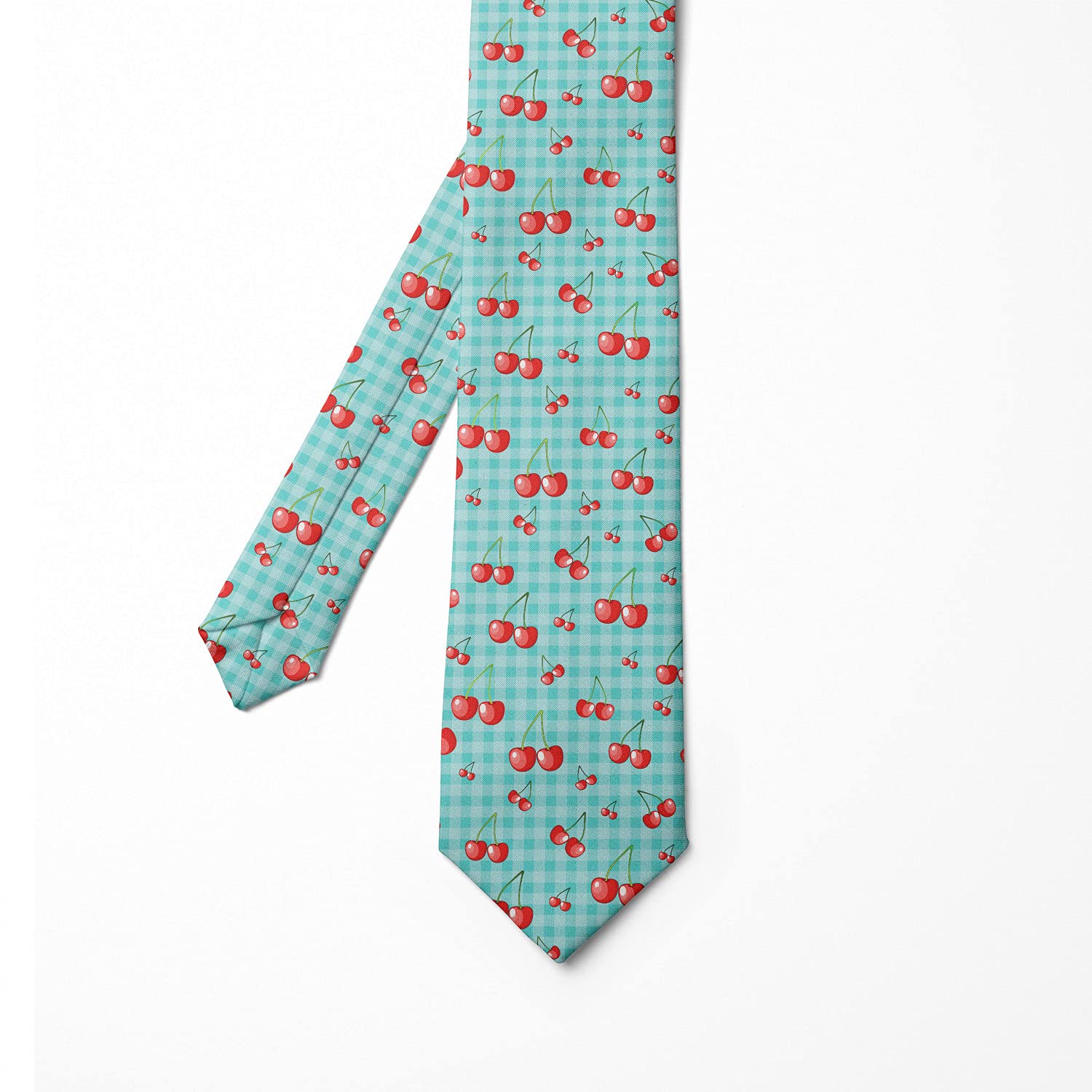 Ambesonne Men's Necktie - Stylish Cherries Gingham Checkered Pattern, 3.7