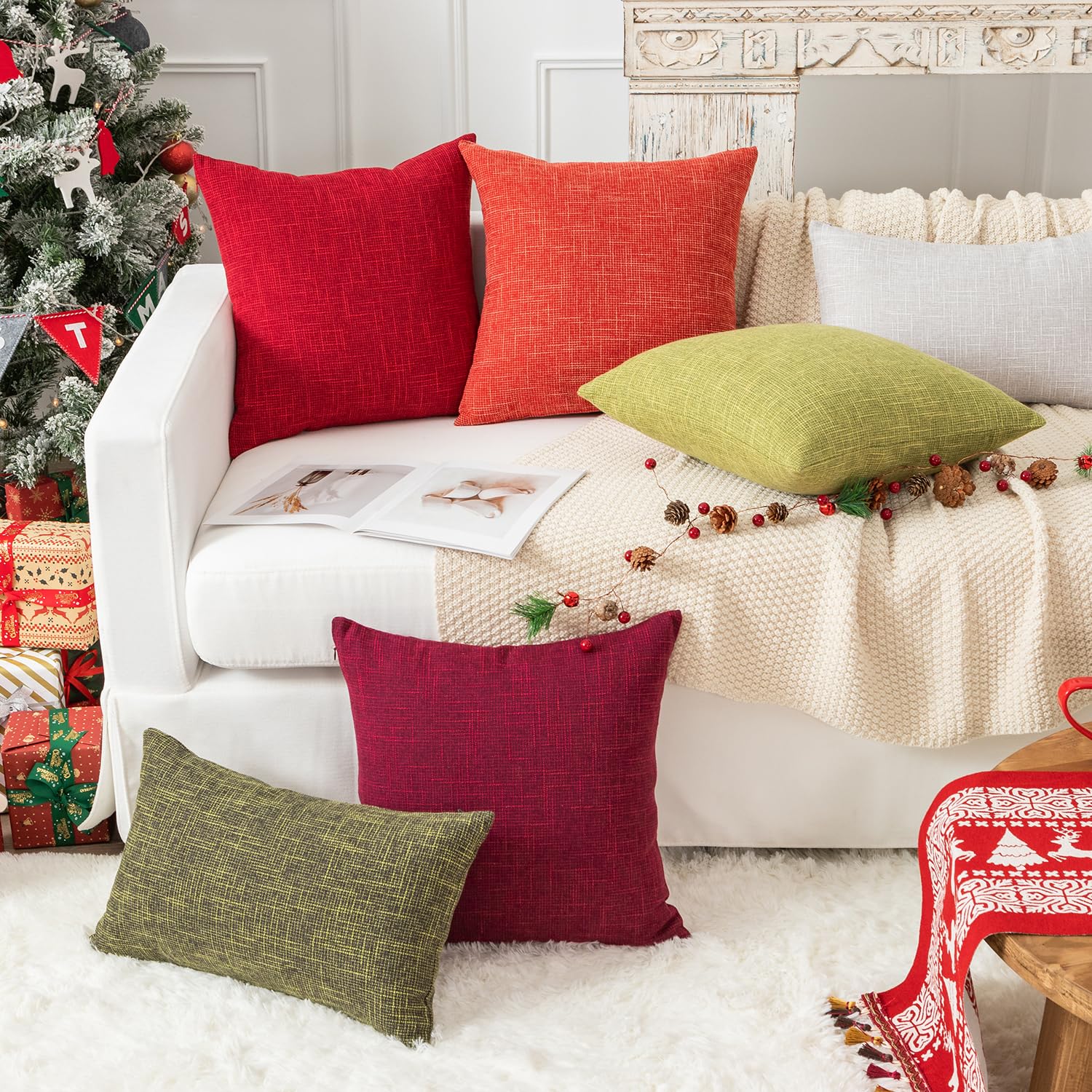 Kevin Textile Pack of 2 Decorative 2-Tone Fresh Linen Pillow Covers - 24x24 Inches, Linden Green - Soft Cushion Covers for Sofa, Bed, Chair & Car - Perfect for Living Room, Bedroom & Home Decor