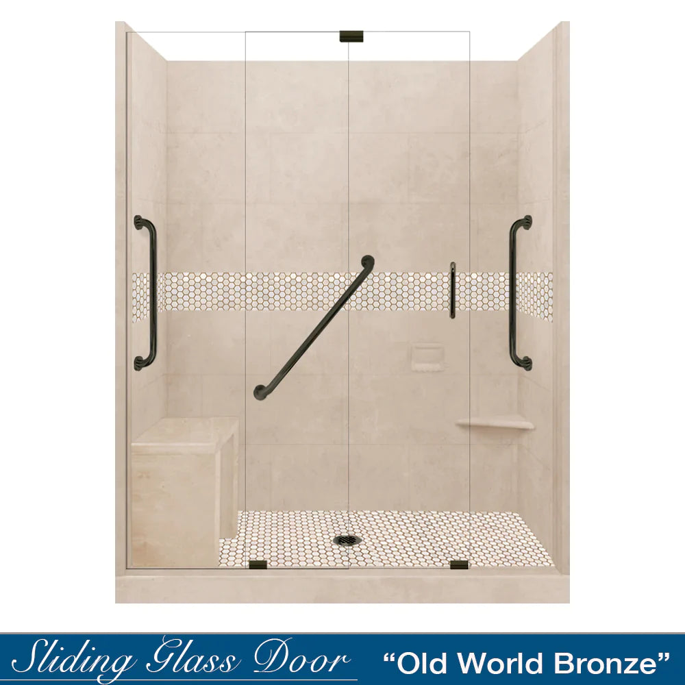 60 Alcove Desert Sand Sistine Stone & Honey Hex Mosaic Tile Accent - DIY Shower Remodel Kit with Free Shampoo Niche | Bathroom Wall & Floor Tile for Shower Backsplash, Bathroom Renovation, and Home Decor