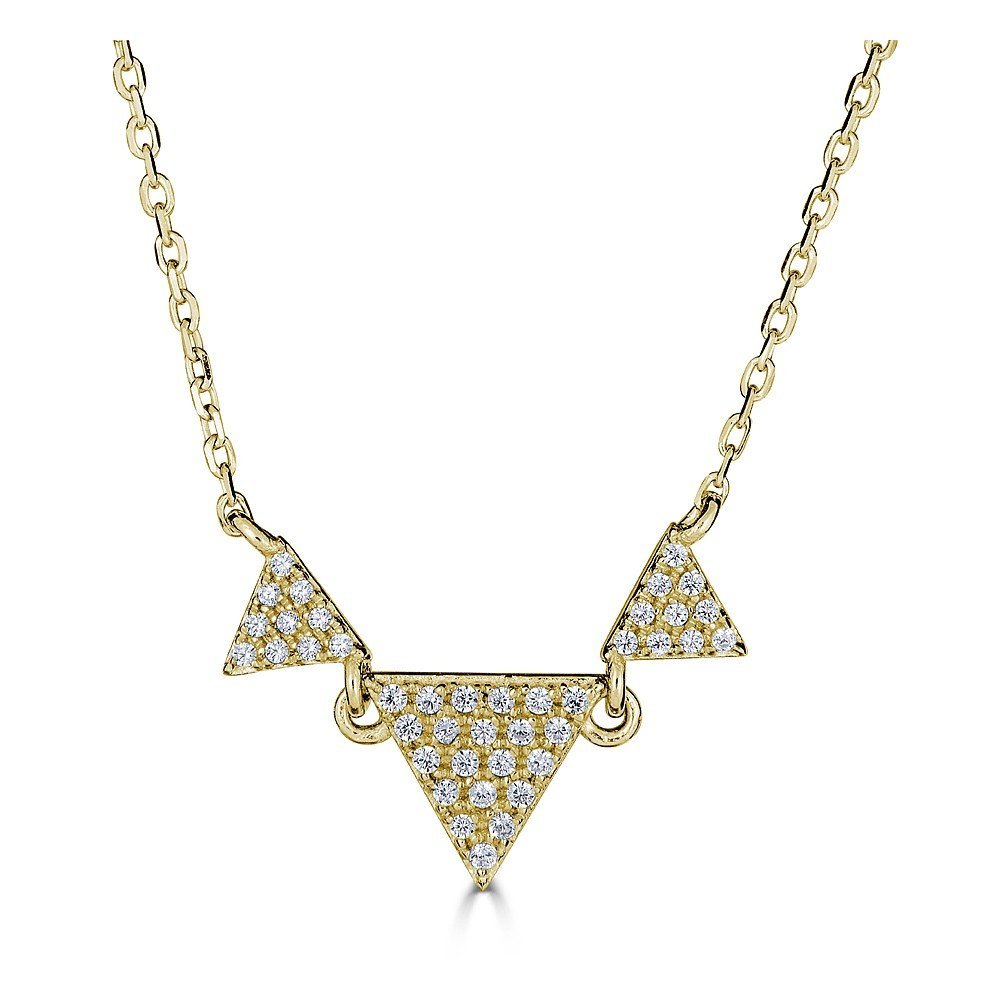 14KT Gold .13 CTW Diamond Triangle Pave Necklace for Women - Elegant Layering Jewelry for Everyday Wear & Special Occasions