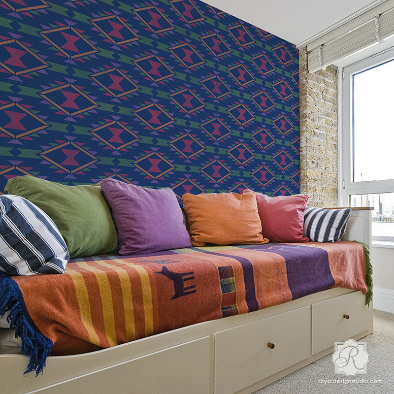 Navajo Dreams Damask Wall Stencil - Reusable DIY Painting Template for Home Decor, Bedroom & Nursery Accent Walls | Perfect for Stenciling, Wall Art, and Creative Interior Design Projects