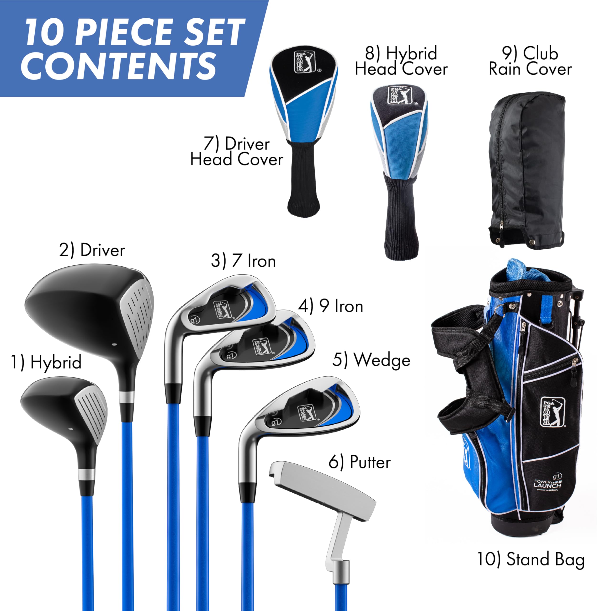 **PGA TOUR Youth Golf Club Set for Kids Ages 8-12 & 12+ – Right & Left Handed Junior Golf Clubs with Lightweight Stand Bag, Mallet Putter, Hybrid & Driver – Perfect for Beginners, Practice & Junior Golf Tournaments**