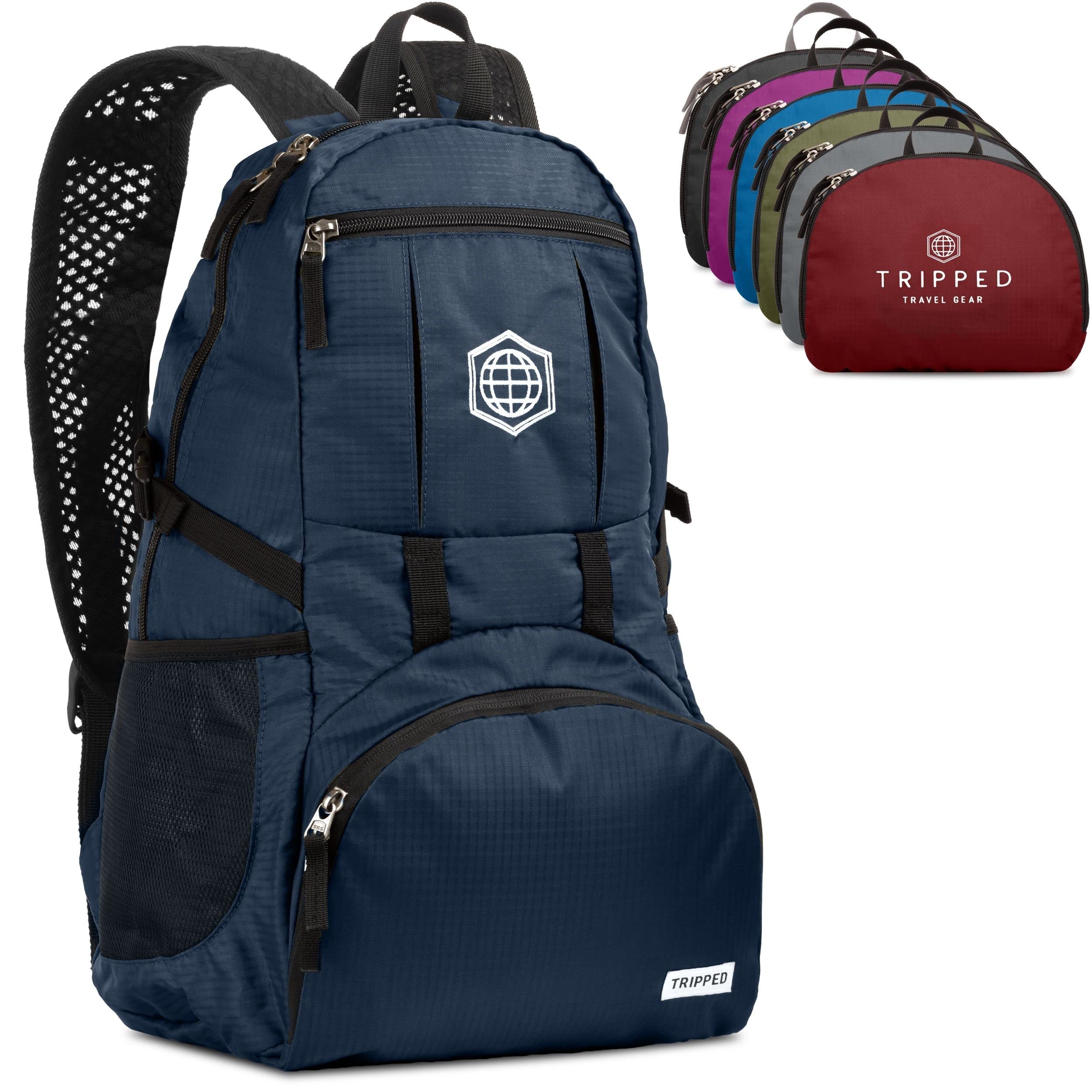 TRIPPED Travel Gear 35L Foldable Lightweight Backpack for Hiking, Camping & Air Travel - Water-Resistant Collapsible Daypack (Blue) | Perfect for Outdoor Adventures & Carry-On Luggage