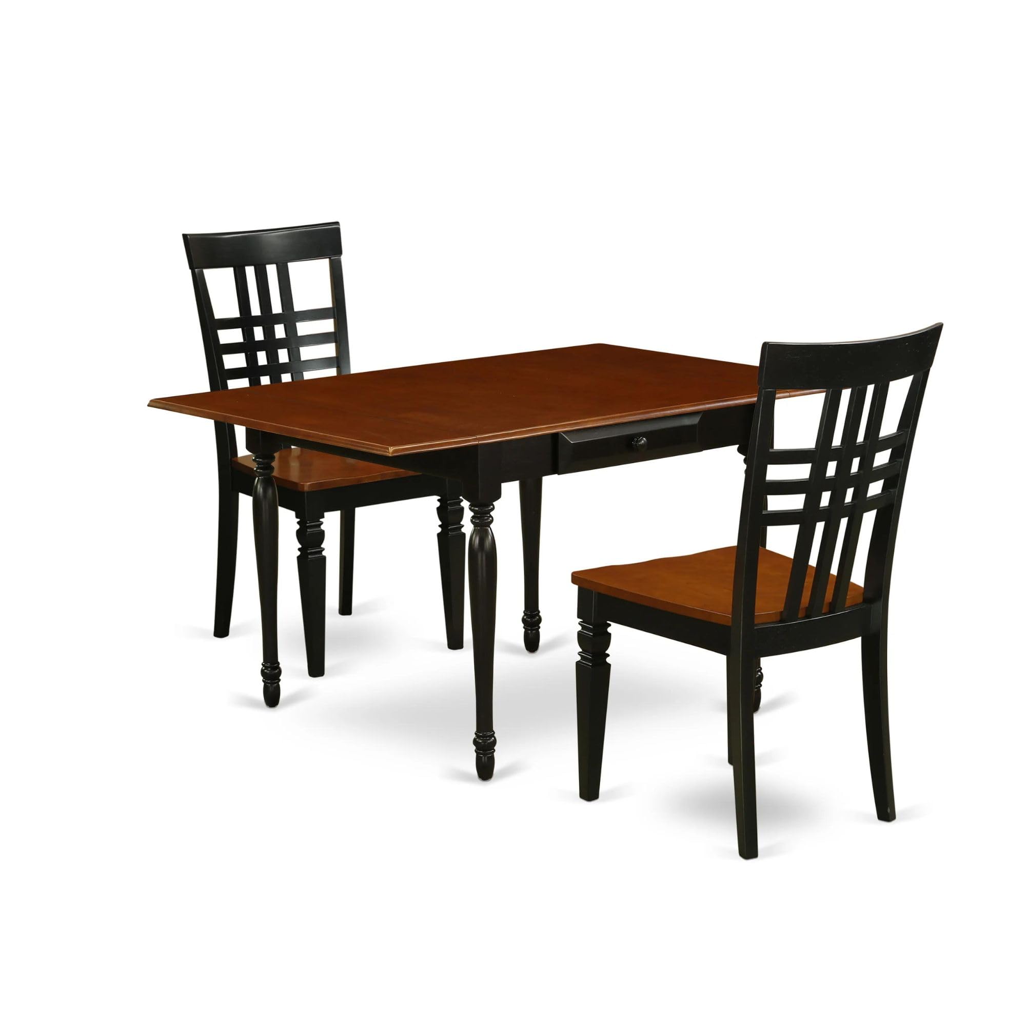 Modern 3-Piece Dining Table Set with Drop Leaf - 36x54 Inch Rectangle Wooden Table & 2 Chairs in Black & Cherry - Perfect for Small Spaces, Breakfast Nooks & Apartment Dining Rooms - East West Furniture MZLG3-BCH-W
