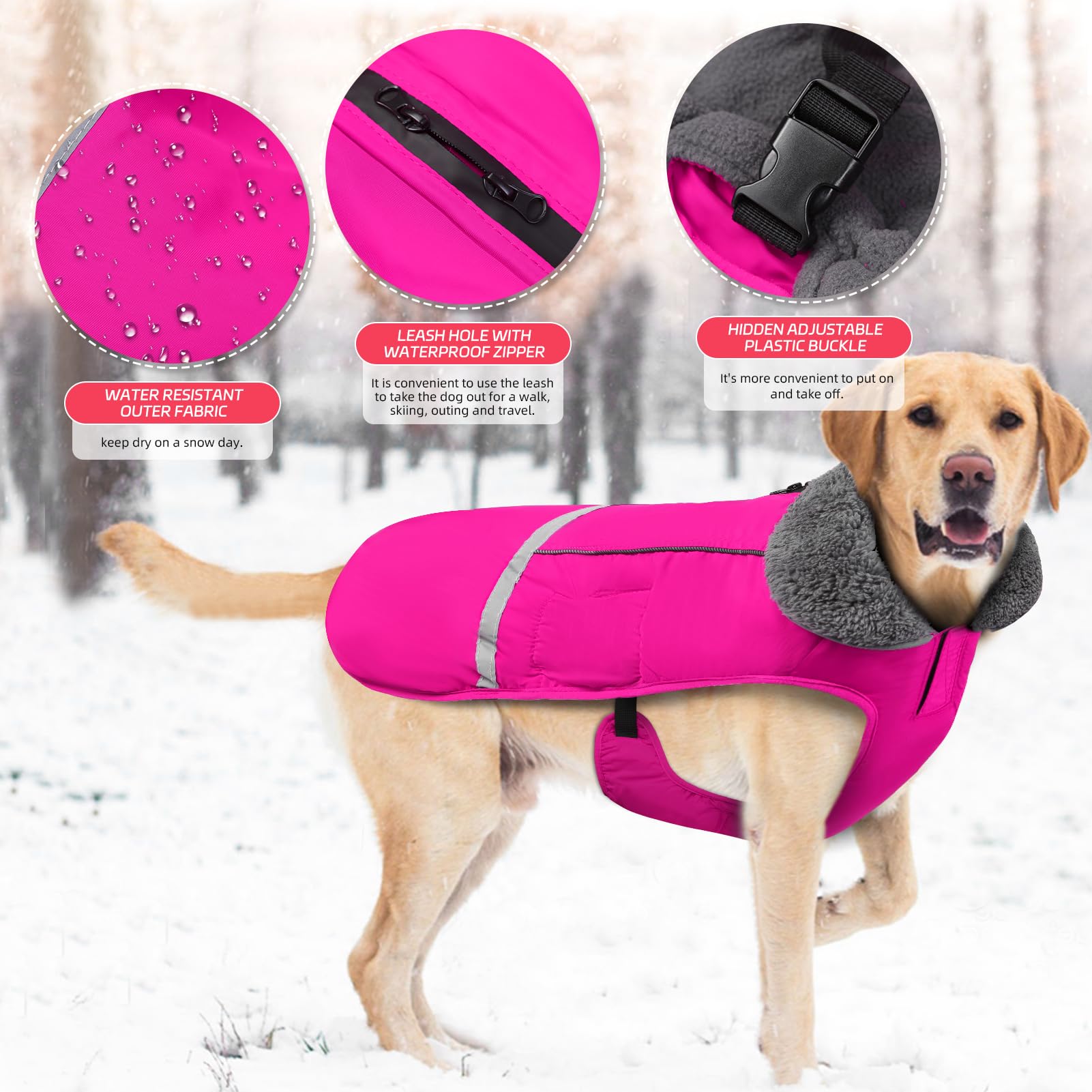 **Doglay Waterproof Dog Coat - Reflective Winter Jacket with Warm Fleece Lining & Thick Furry Collar for Small, Medium, Large Dogs - Ideal for Cold Weather, Snow & Outdoor Adventures**