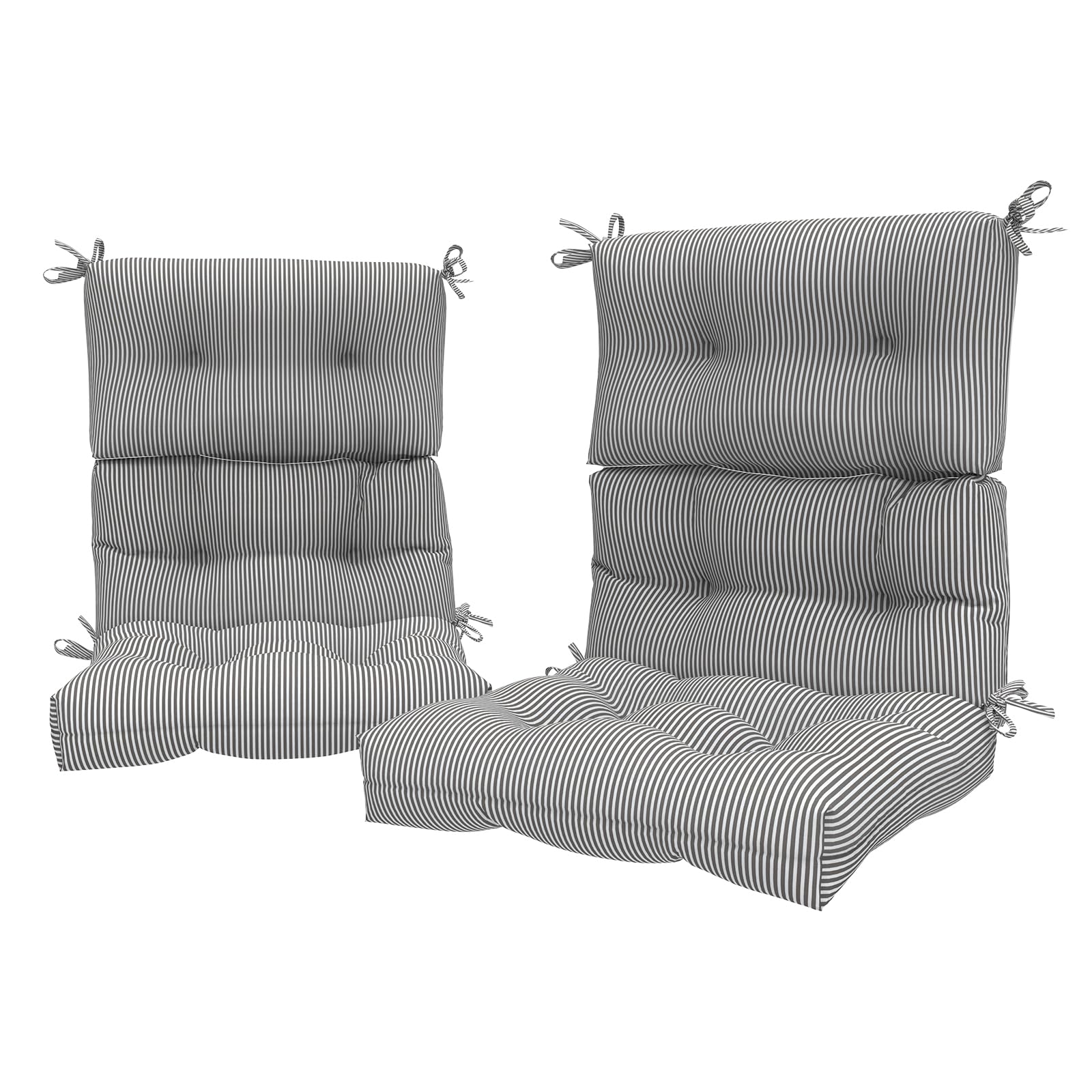 LVTXIII 44x22-inch Outdoor High Back Chair Cushions Set of 2 - Tufted Adirondack Rocking Chair Seat Cushions with Ties, Waterproof & Durable Patio Furniture Cushions in Striped Grey - Perfect for Deck, Porch, Garden and Poolside Relaxation