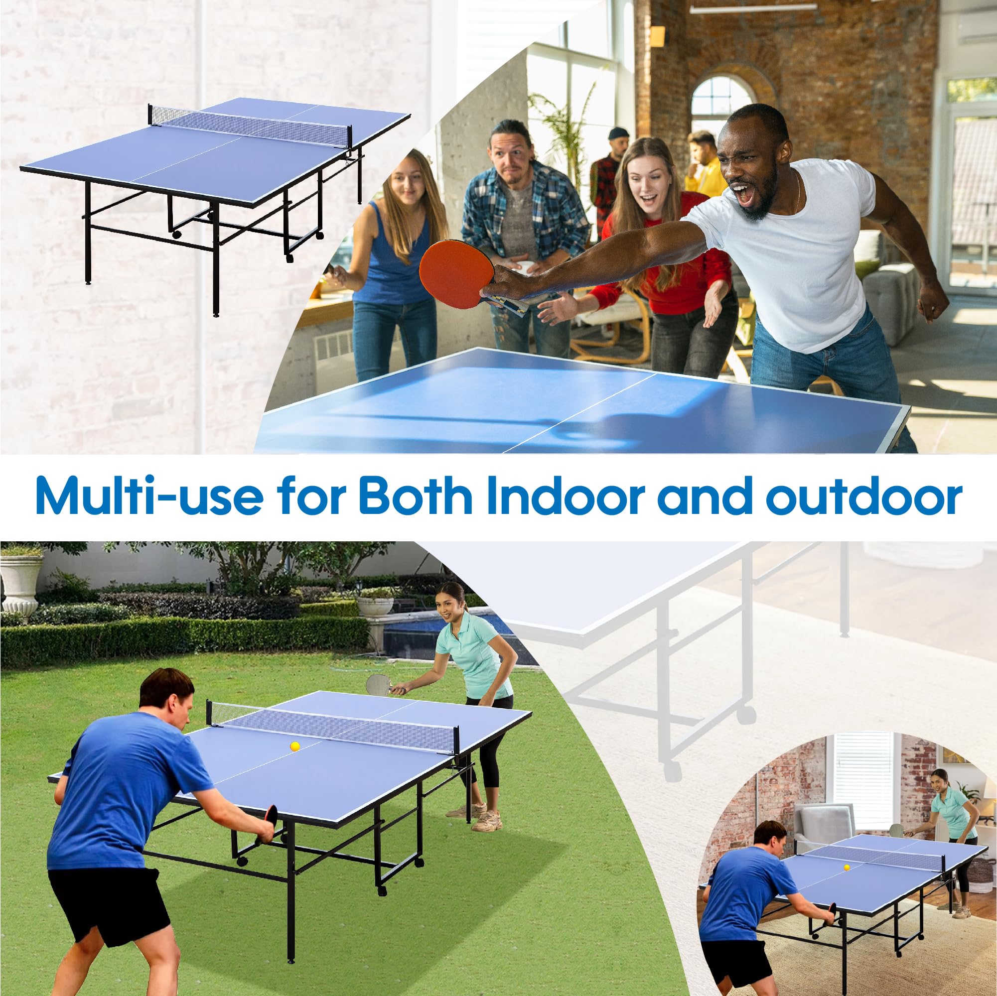 9FT Professional Foldable Ping Pong Table for Indoor & Outdoor Use with Net, 2 Paddles & 3 Balls - Competition & Family Fun for Game Rooms, Basements, Backyards & Offices