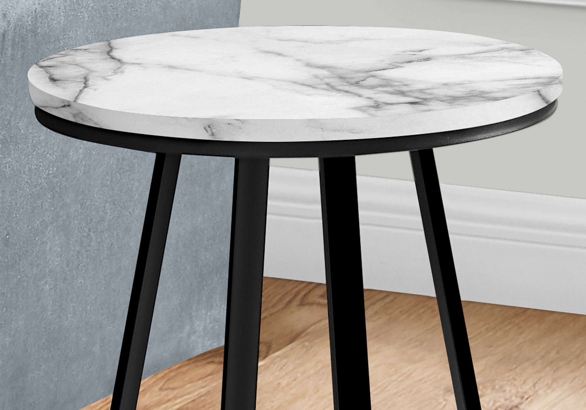 Modern Accent Table - 22 Inch Height, White Marble Top with Black Metal Base - Perfect for Living Room, Bedroom, or Entryway Decor