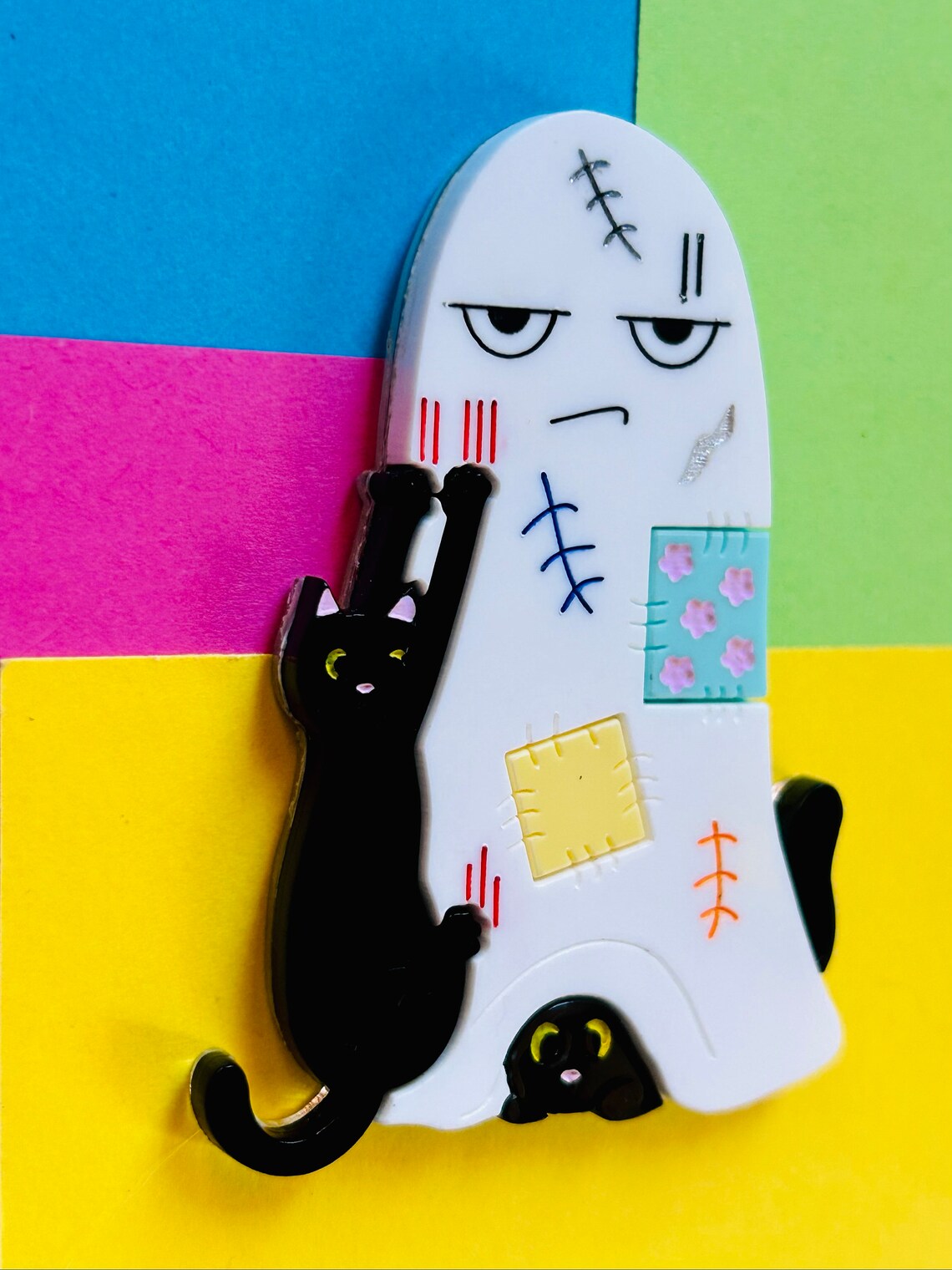 Adopt a Cat Acrylic Brooch - Kawaii Animal Pin Badge by Makokot Design - Perfect for Backpacks, Jackets & Gifts for Cat Lovers