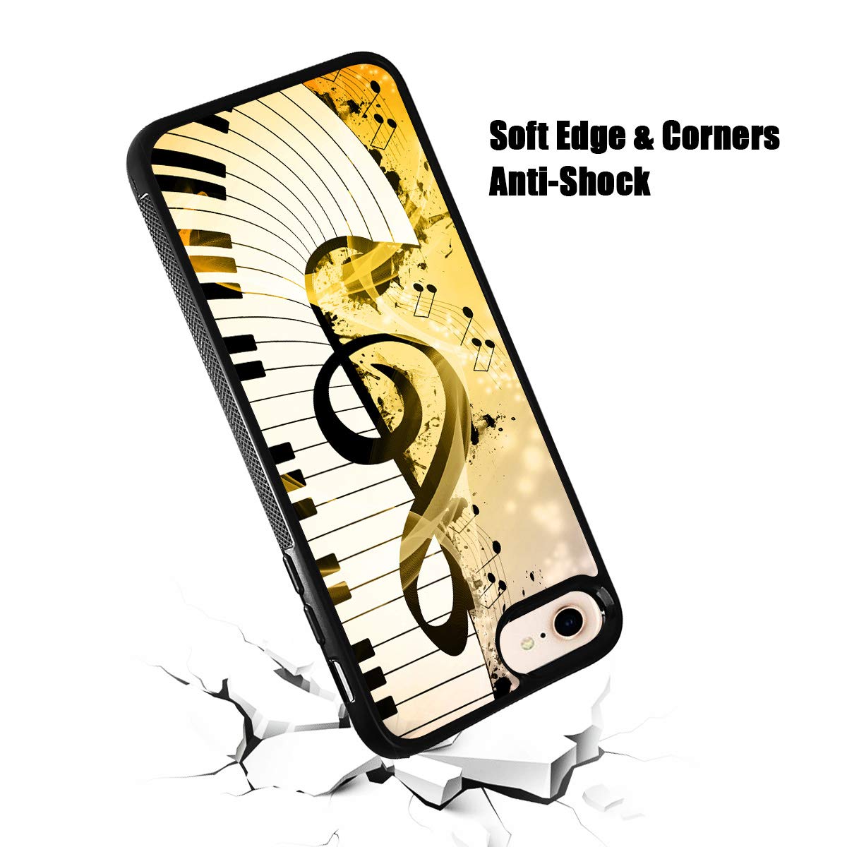 Durable Soft Protective Phone Case for iPhone 8, iPhone 7, iPhone SE 2 (2020) - Music Sign Keyboard Design - Shockproof Slim Cover for Daily Use, Work & Travel