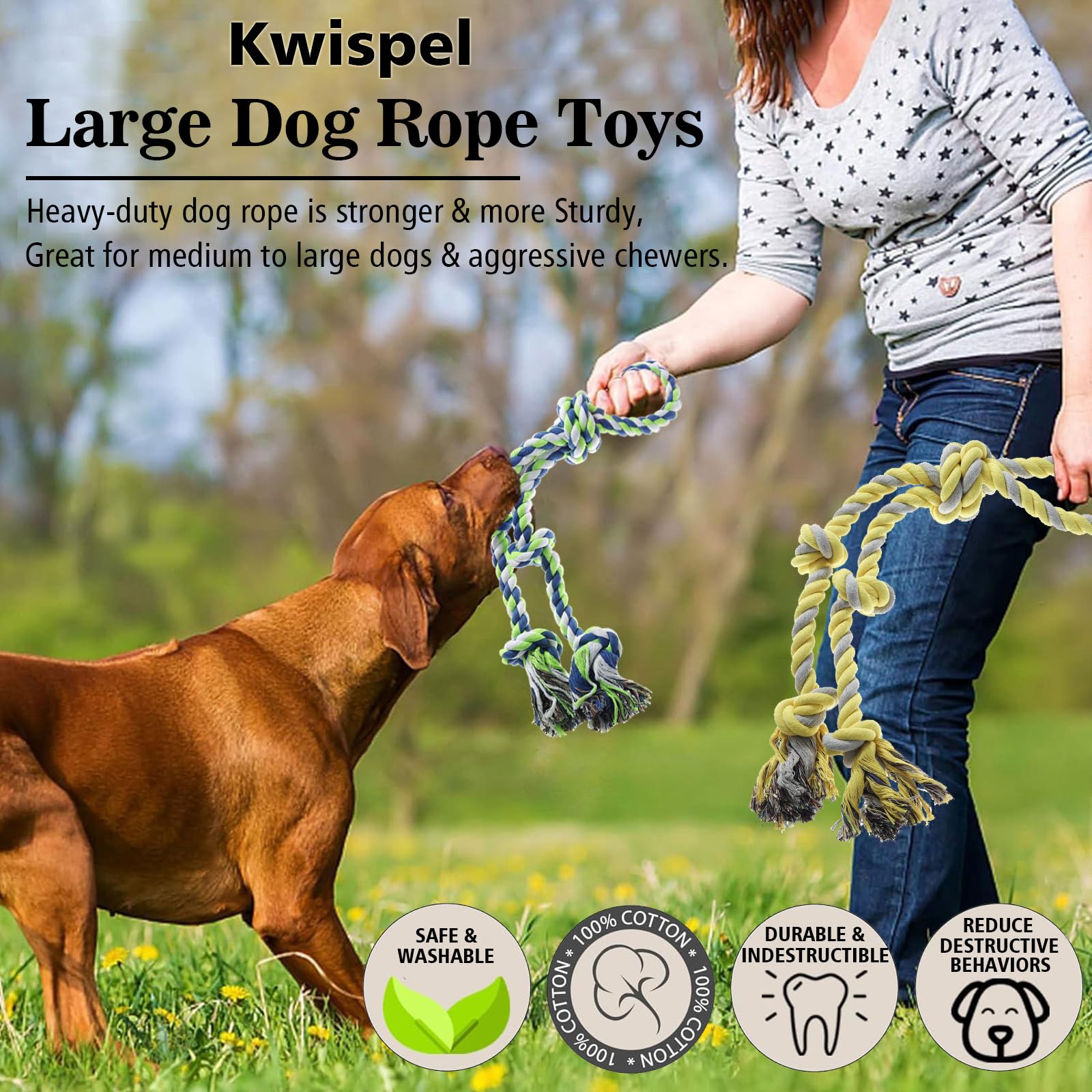 **Durable Heavy Duty Rope Toy for Large & Medium Dogs – Indestructible Chew Toy for Aggressive Chewers, Tug of War & Teeth Cleaning – Perfect for Playtime & Training (Cotton Rope, Tough & Safe)**    *(Use Case: Great for interactive play, dental health, and satisfying your dog's natural chewing instincts!)*