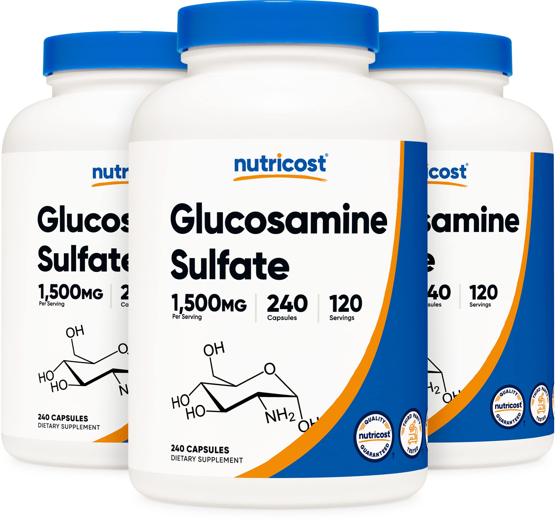 Nutricost Glucosamine Sulfate 750mg - 240 Capsules (3 Bottles) - 1500mg Per Serving - Joint Support Supplement for Pain Relief & Mobility - Ideal for Athletes, Seniors & Active Lifestyles