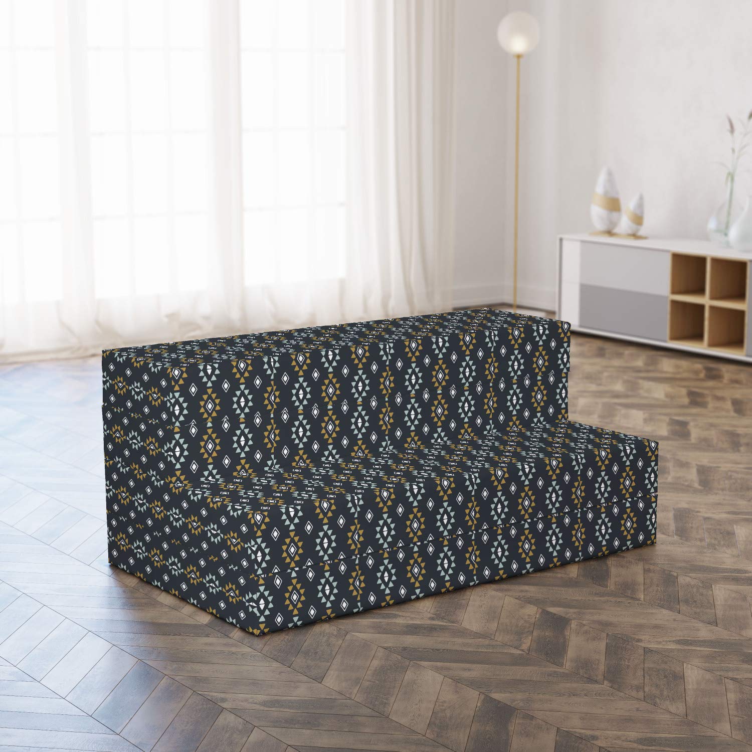 Ambesonne Geometric Foldable Mattress - Tribal Rhombus & Triangle Pattern, 78.7
