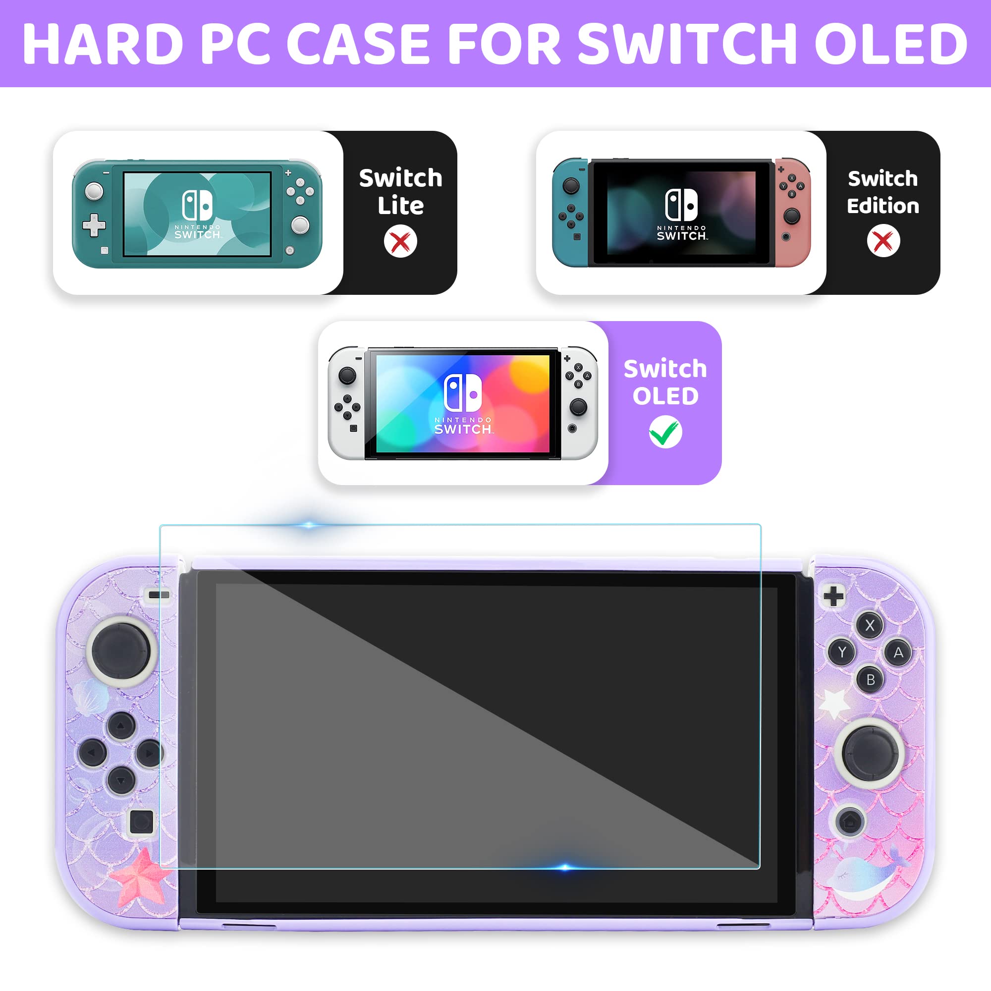 GLDRAM Purple Carrying Case for Nintendo Switch OLED - Protective Travel Case with Screen Protector, Thumb Grips & Shoulder Strap | Perfect for Gaming On-The-Go, Travel Protection & Switch OLED Accessories Storage