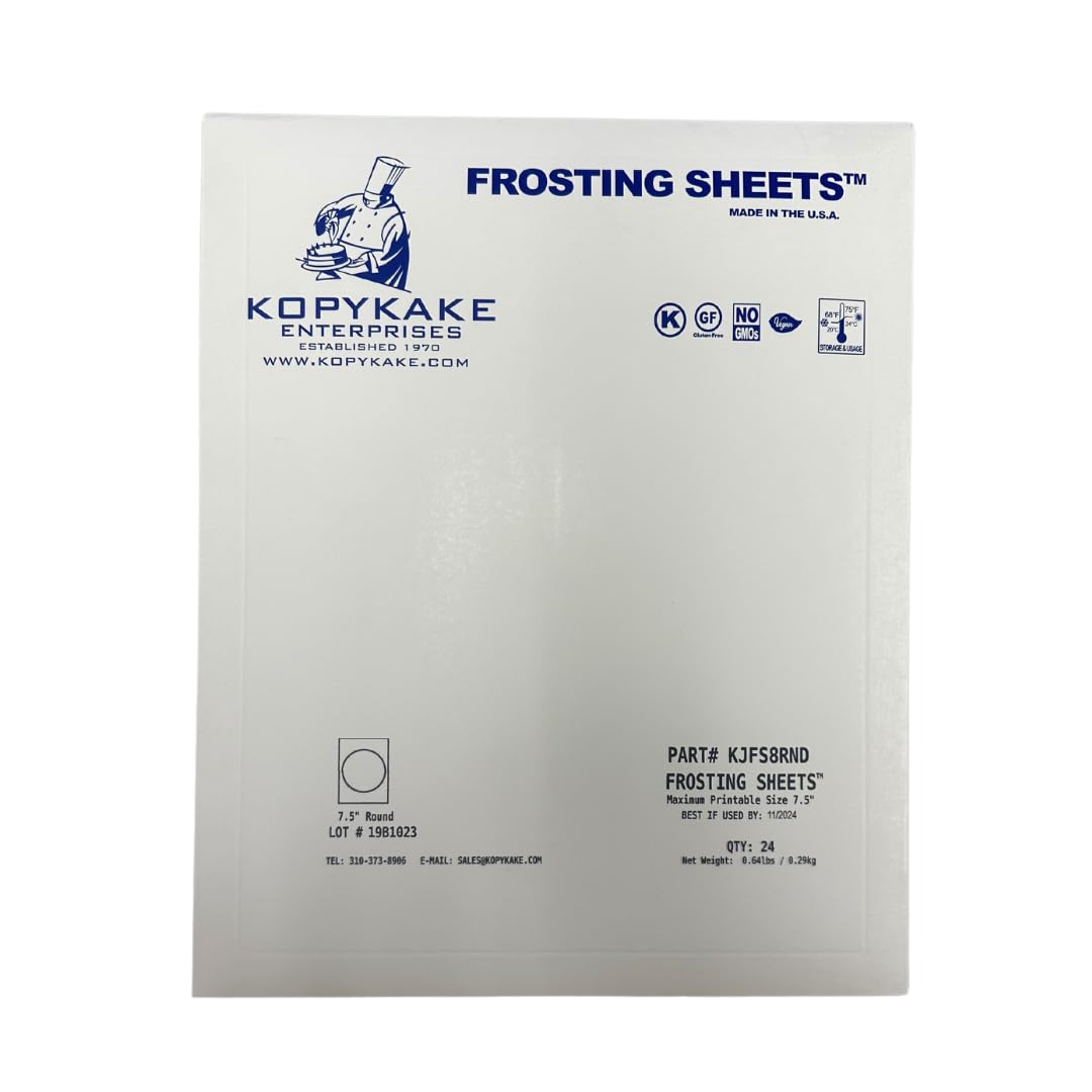 Premium Kopykake Frosting Sheets - 24 Edible Icing Sheets (1 Pack) - White Edible Printer Paper for Cake Decorating, Custom Cookies & Cupcake Toppers - 16 Sizes/Shapes Including 7.5