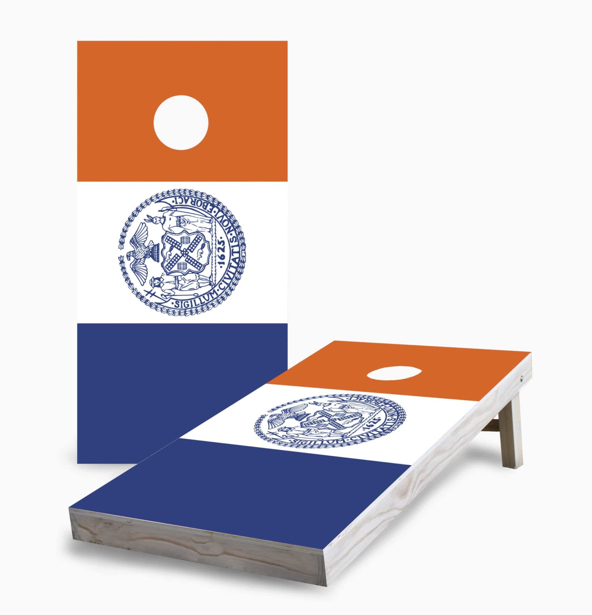 Skip's Garage New York City Flag Cornhole Set - Regulation Size Custom Cornhole Boards with 8 Bean Bags - Perfect for Backyard Parties, Tailgating & Outdoor Games