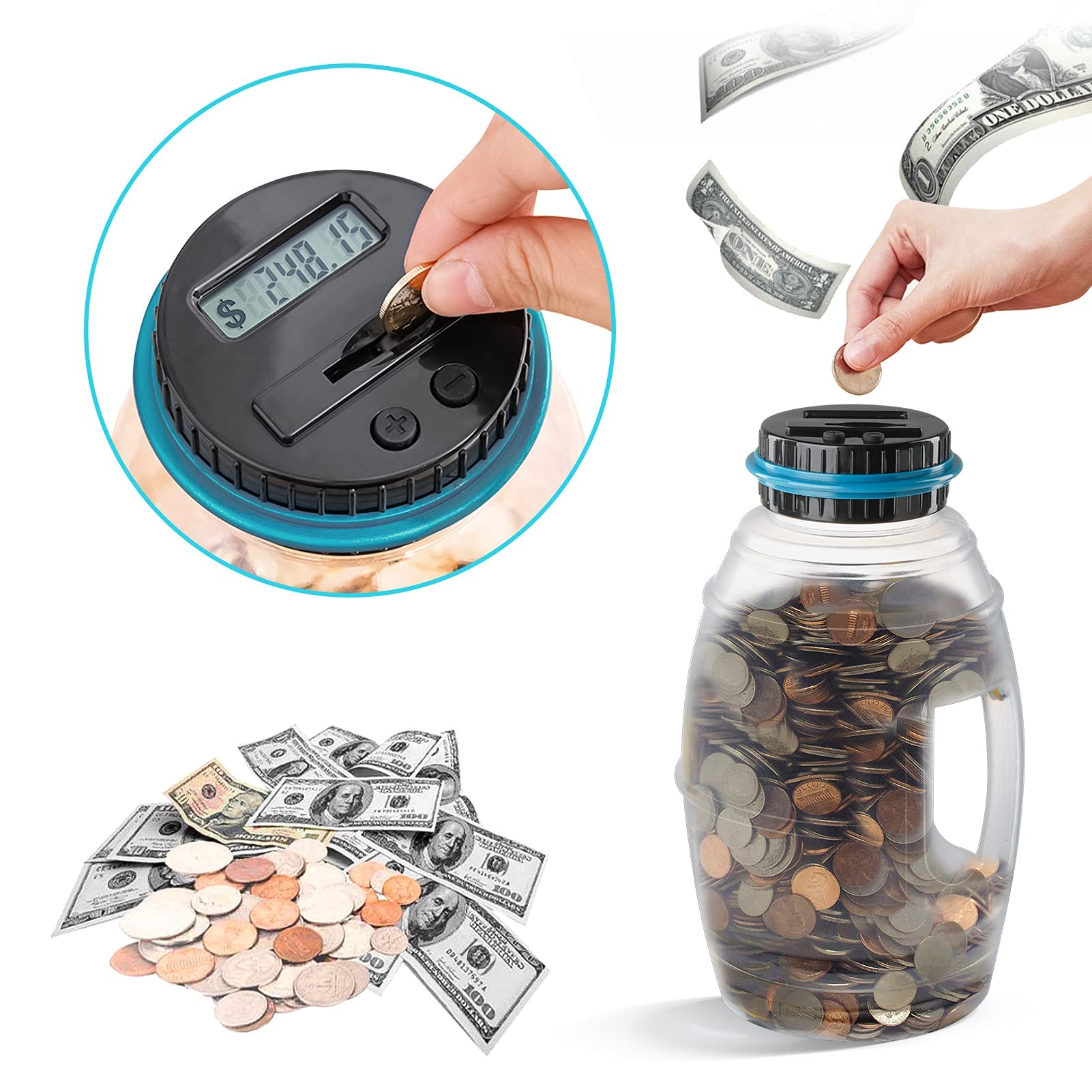 2pcs Large Digital Piggy Bank for Boys & Adults - Vcertcpl Coin Counting Money Jar with LCD Counter, High Capacity Savings Bank for All US Coins - Perfect for Home Savings, Kids' Allowance & Financial Education