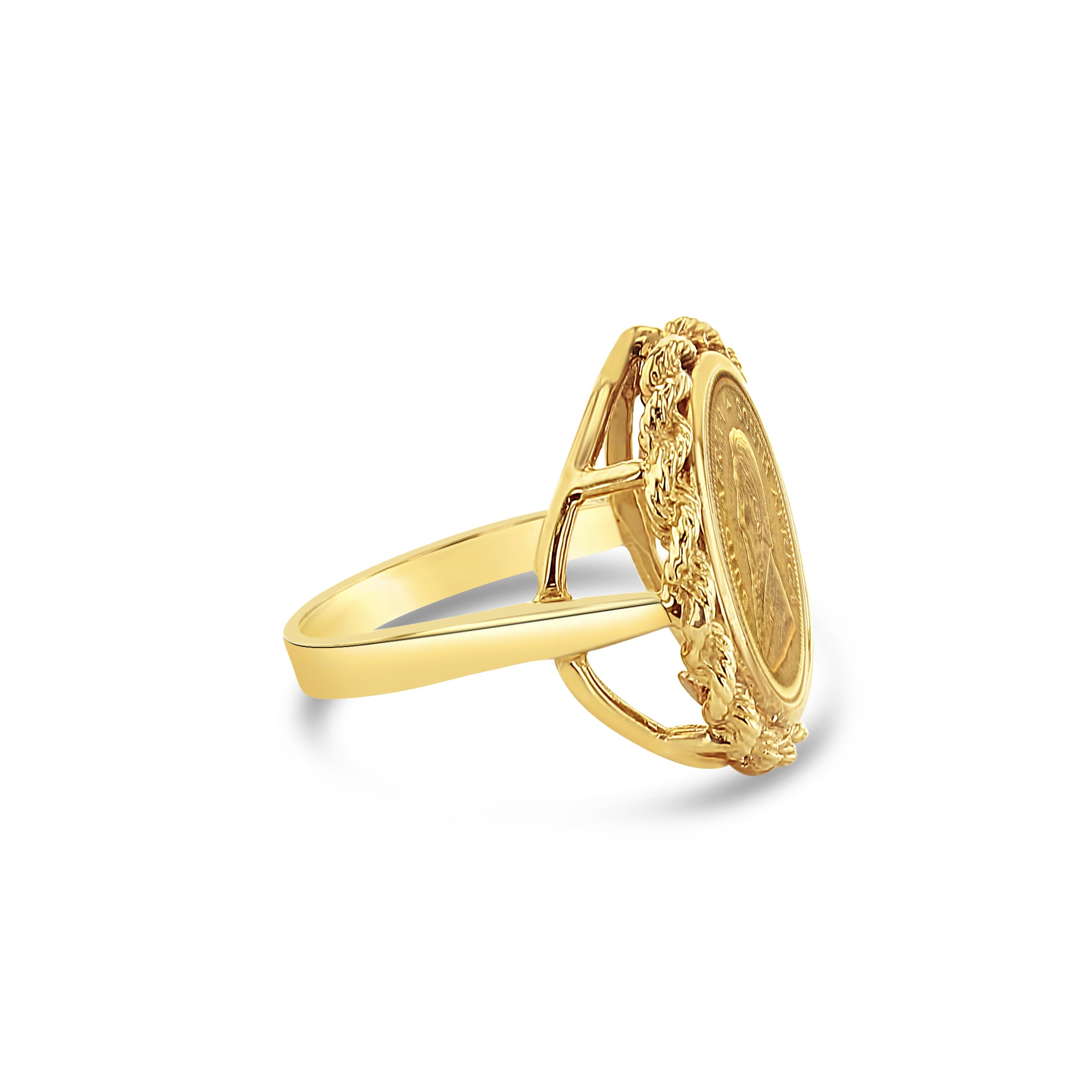 Authentic Krugerrand South African Gold Coin Ring with Rope Bezel Frame - Perfect for Jewelry Collectors & Unique Gifts