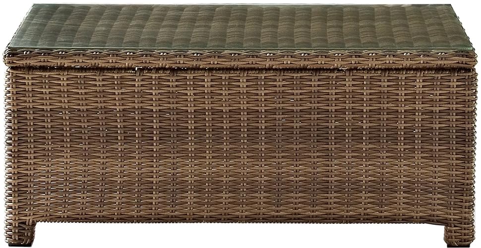 Crosley Bradenton 5-Piece Outdoor Wicker Sofa Set with Navy Cushions - Patio Furniture Conversation Set for Porch, Deck & Backyard (Brown)