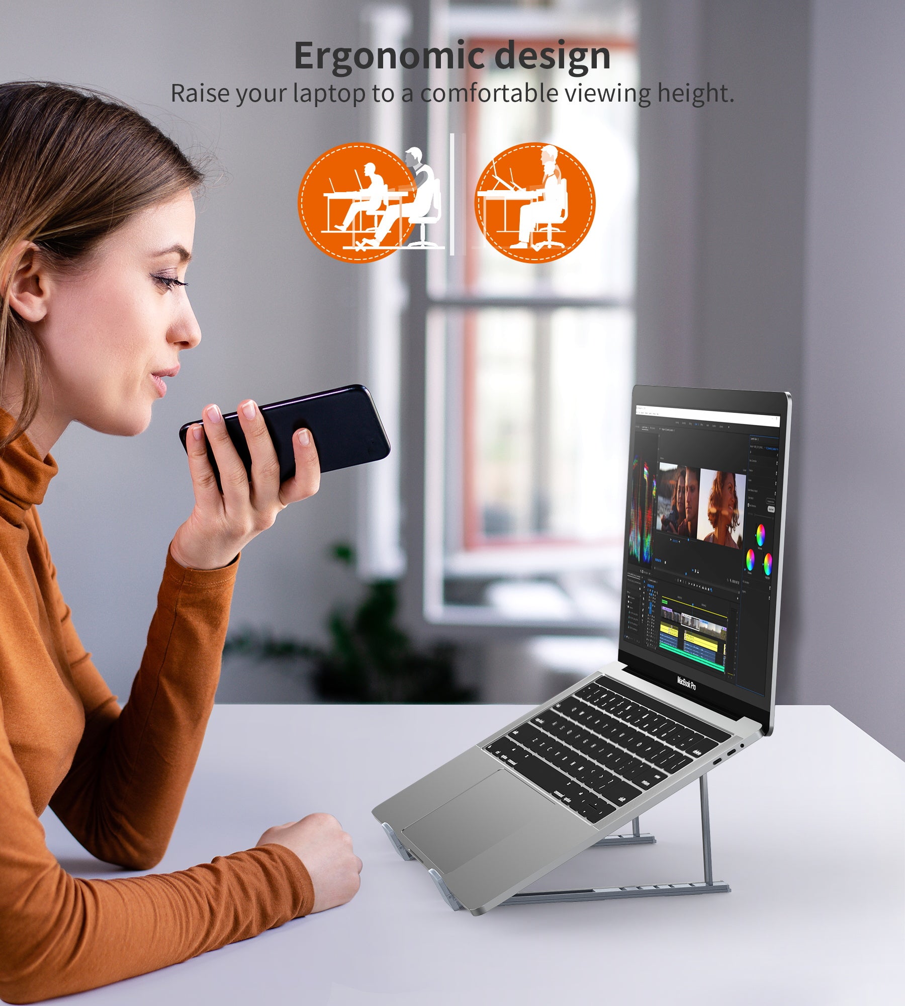 CHOETECH Adjustable Foldable Laptop Stand - Portable Ergonomic Computer Riser for Desk - Grey (Perfect for Home Office, Work from Home & Travel)