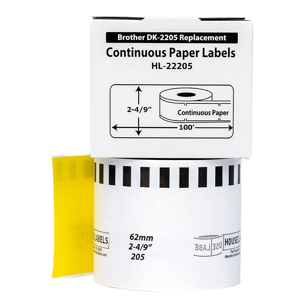 HOUSELABELS Compatible with Brother QL DK-2205 Replacement Label Roll - 2-4/9
