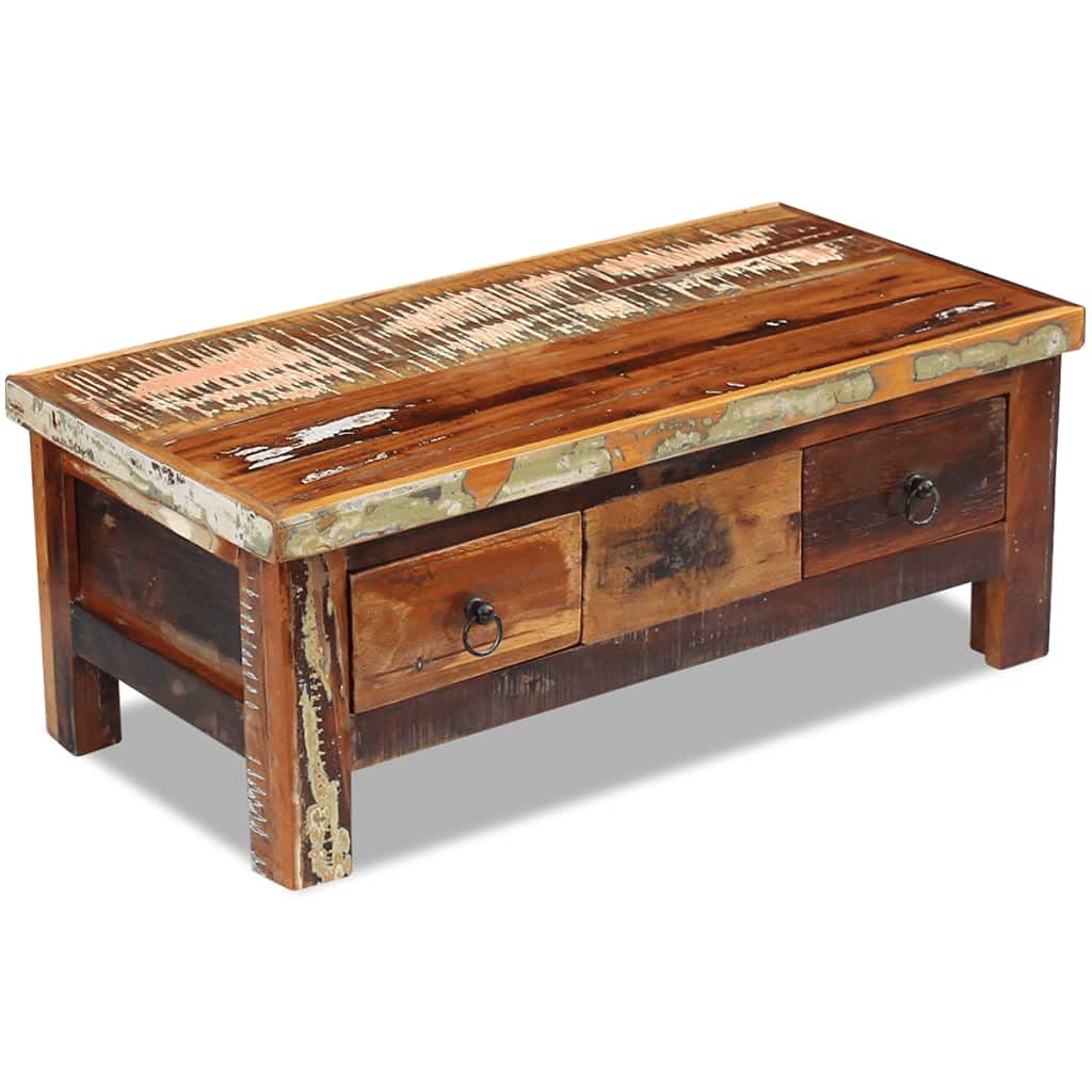 Vintage Industrial Coffee Table - Rustic Farmhouse Solid Wood Tea Table for Living Room & Office