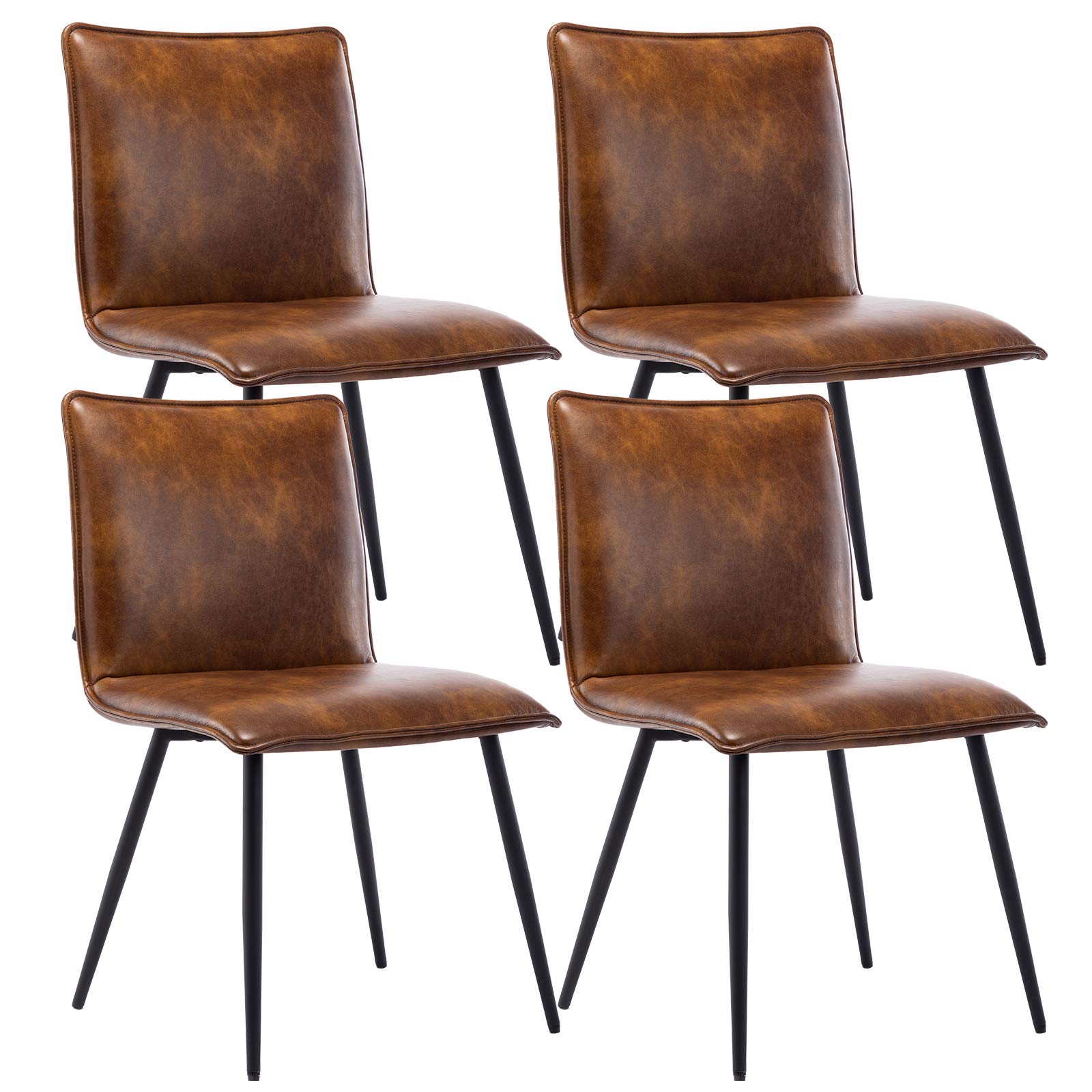 DUHOME 4-Piece Kitchen Dining Chairs Set - PU Leather Upholstered Side Chairs for Dining Room, Living Room, Kitchen & Office - Comfortable & Stylish Yellowish-Brown Seating Solution