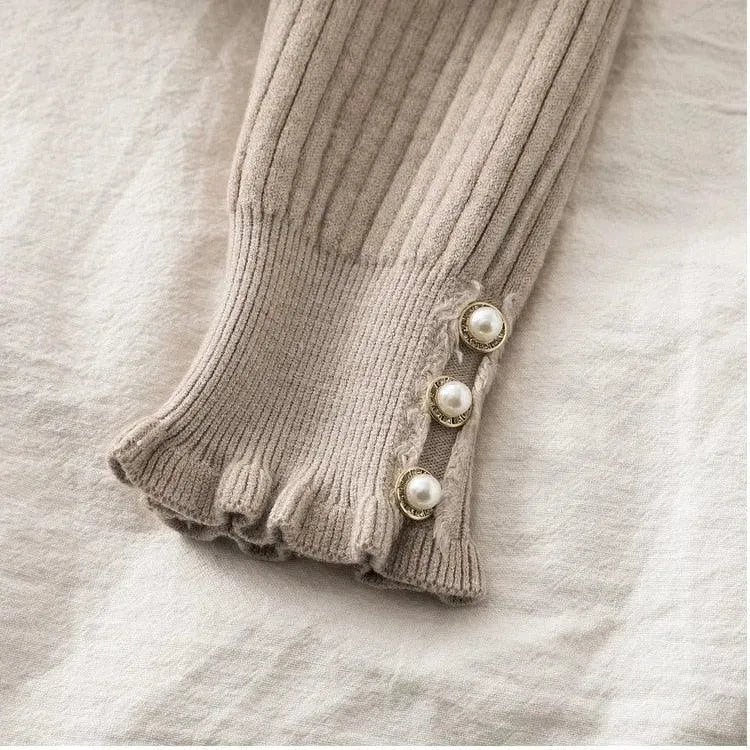 Elegant Winter Ruffled Mock Neck Sweater for Women - Cozy Knit Pullover for Casual Outfits & Holiday Gatherings