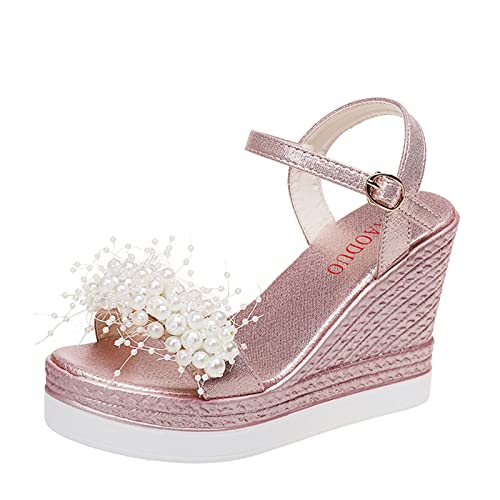 Women's Fashion Pearl Buckle Heel Sandals - Spring Summer Platform Wedge Strap High Heel Shoes in Green | Perfect for Beach, Party & Casual Outfits