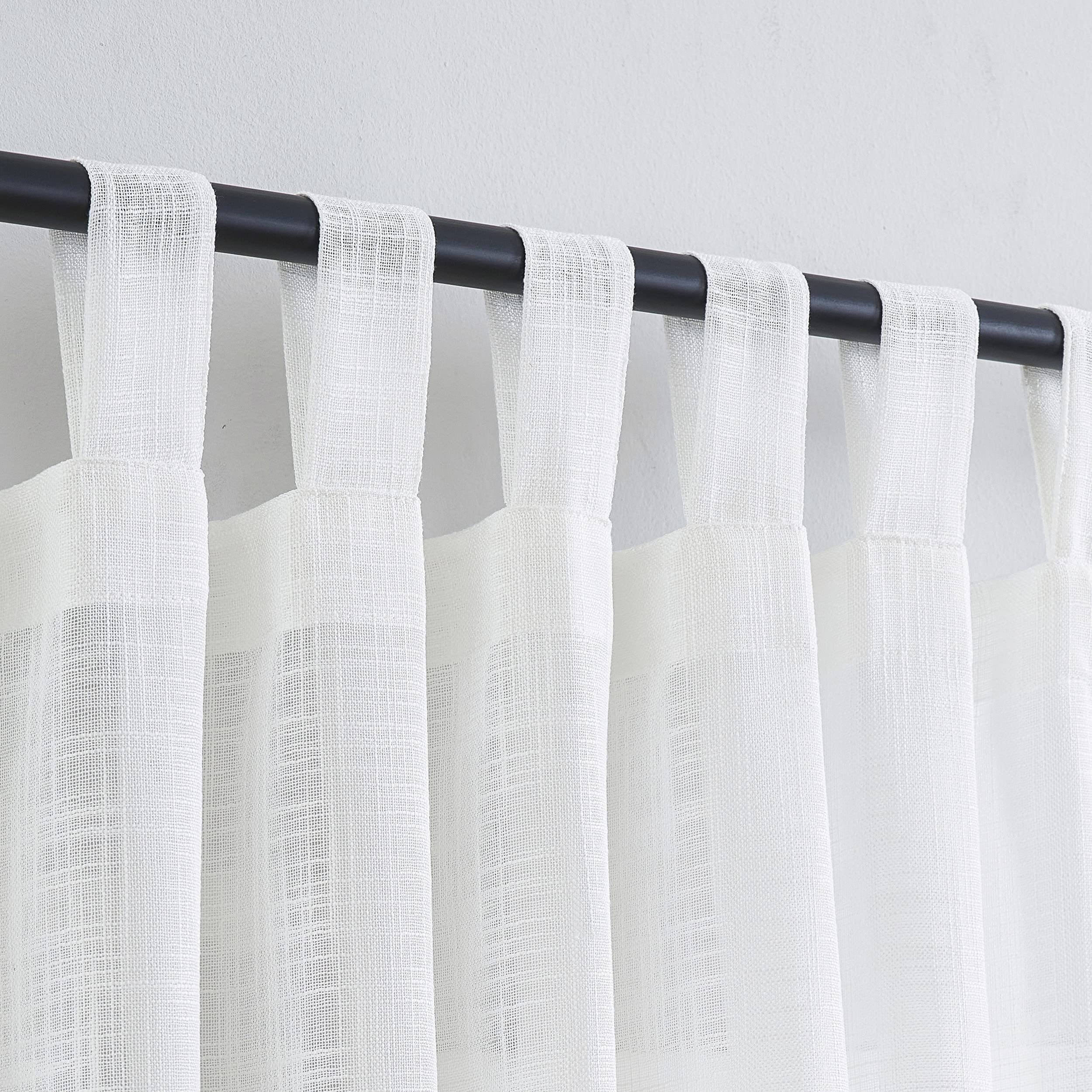 VOILYBORD Semi-Sheer Linen Curtains 52x63 Inches - Light Filtering Tab Top Window Drapes for Bedroom, Living Room & Kitchen - 2 Panels Off White - Elegant Home Decor for Privacy & Natural Light