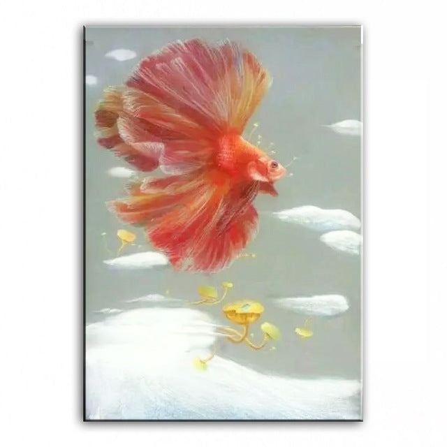 Hand-Painted Original Oil Painting - Dancing Goldfish Artwork - Custom Wall Decor for Living Room, Bedroom & Office - Unique Home Decoration Gift