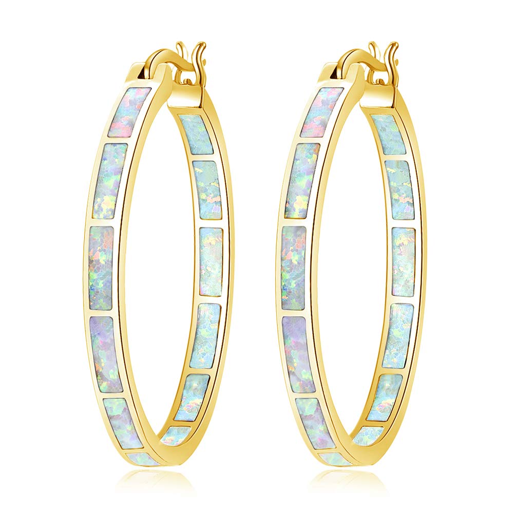 CiNily Opal Hoop Earrings for Women - 32mm Rhodium Plated/Rose Gold/Yellow Gold Gemstone Statement Earrings | Perfect for Parties, Weddings & Everyday Elegance