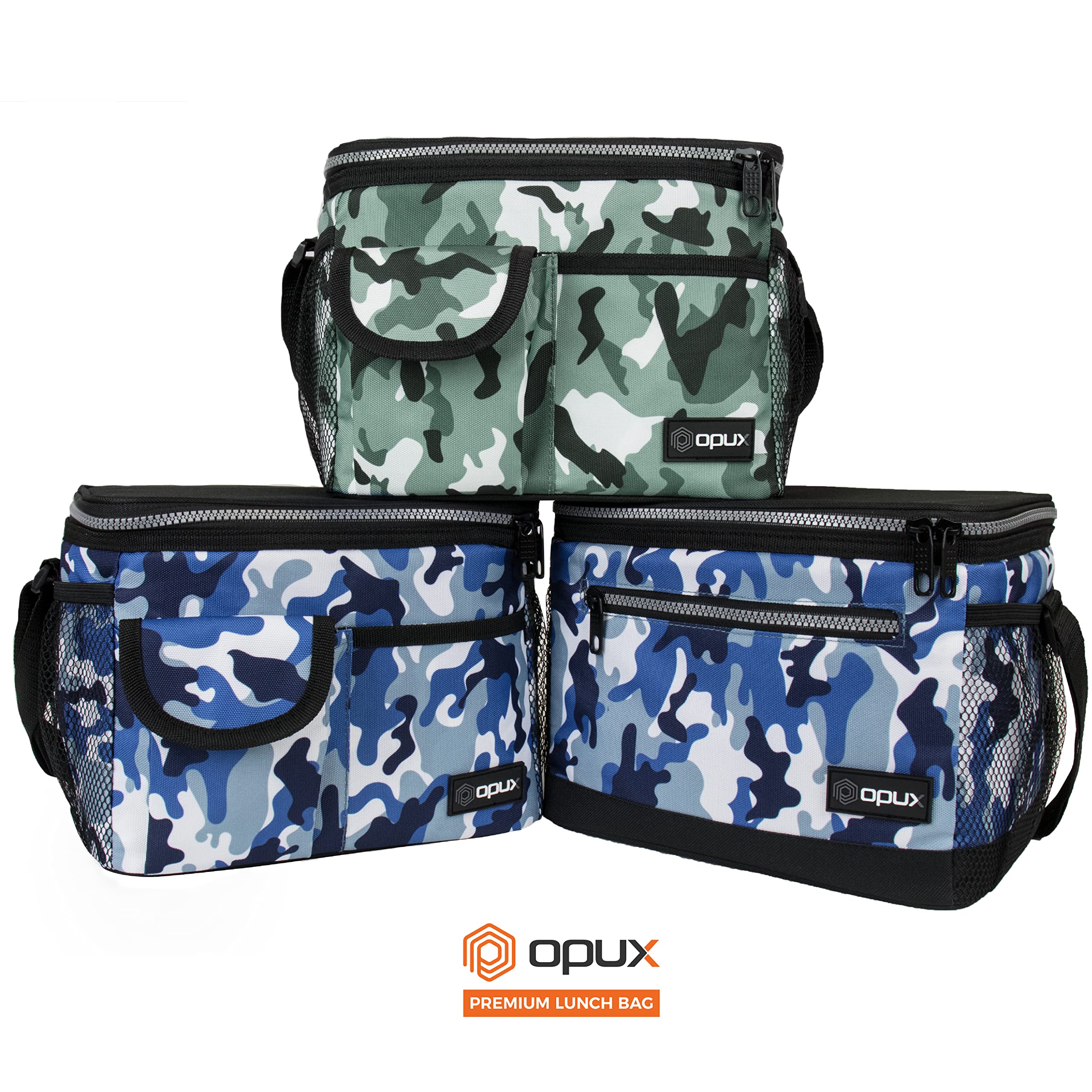 Opux Insulated Lunch Bag for Men & Women - Leakproof Camo Green Lunch Box for Work & School - Portable Soft Cooler Bag with Shoulder Strap - Adult & Kids Lunchbox (14 Can/8L Capacity) - Perfect for Office, Picnics & Outdoor Activities