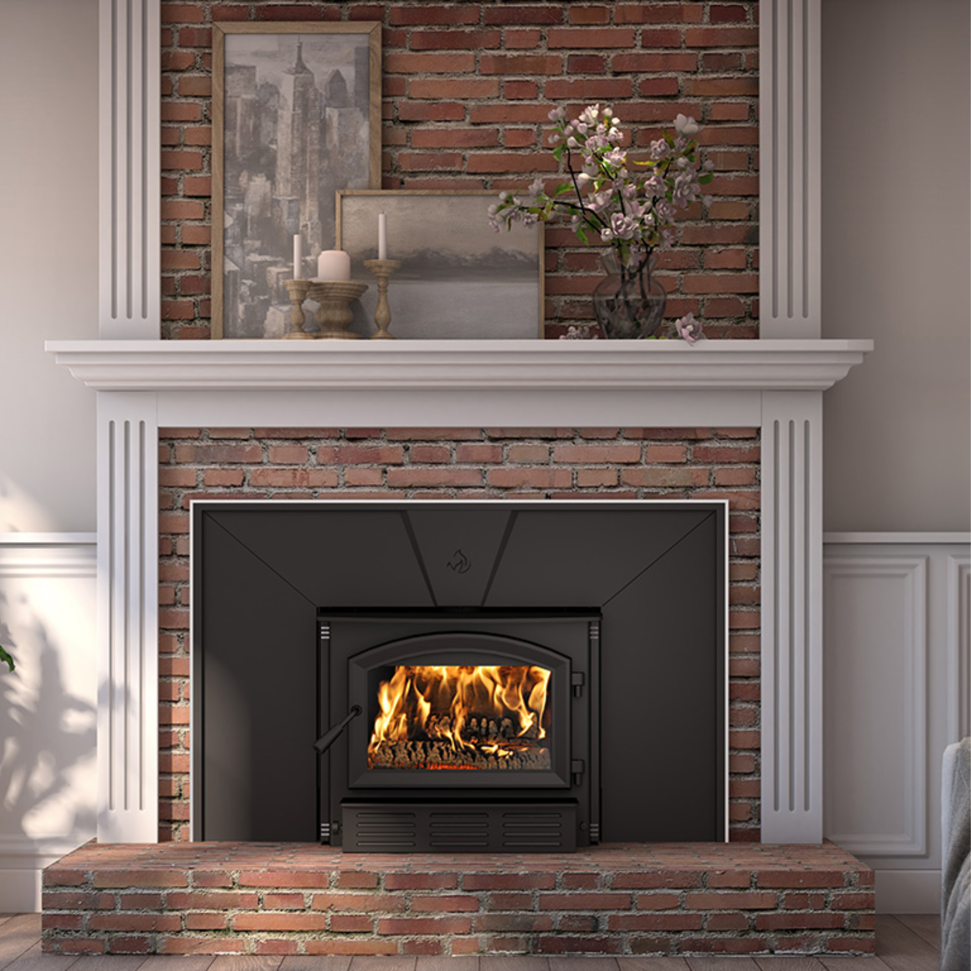 Enerzone Solution 2.3 I Wood Insert Bundle - High Efficiency Fireplace Insert for Home Heating | Perfect for Living Rooms, Cabins & Winter Warmth