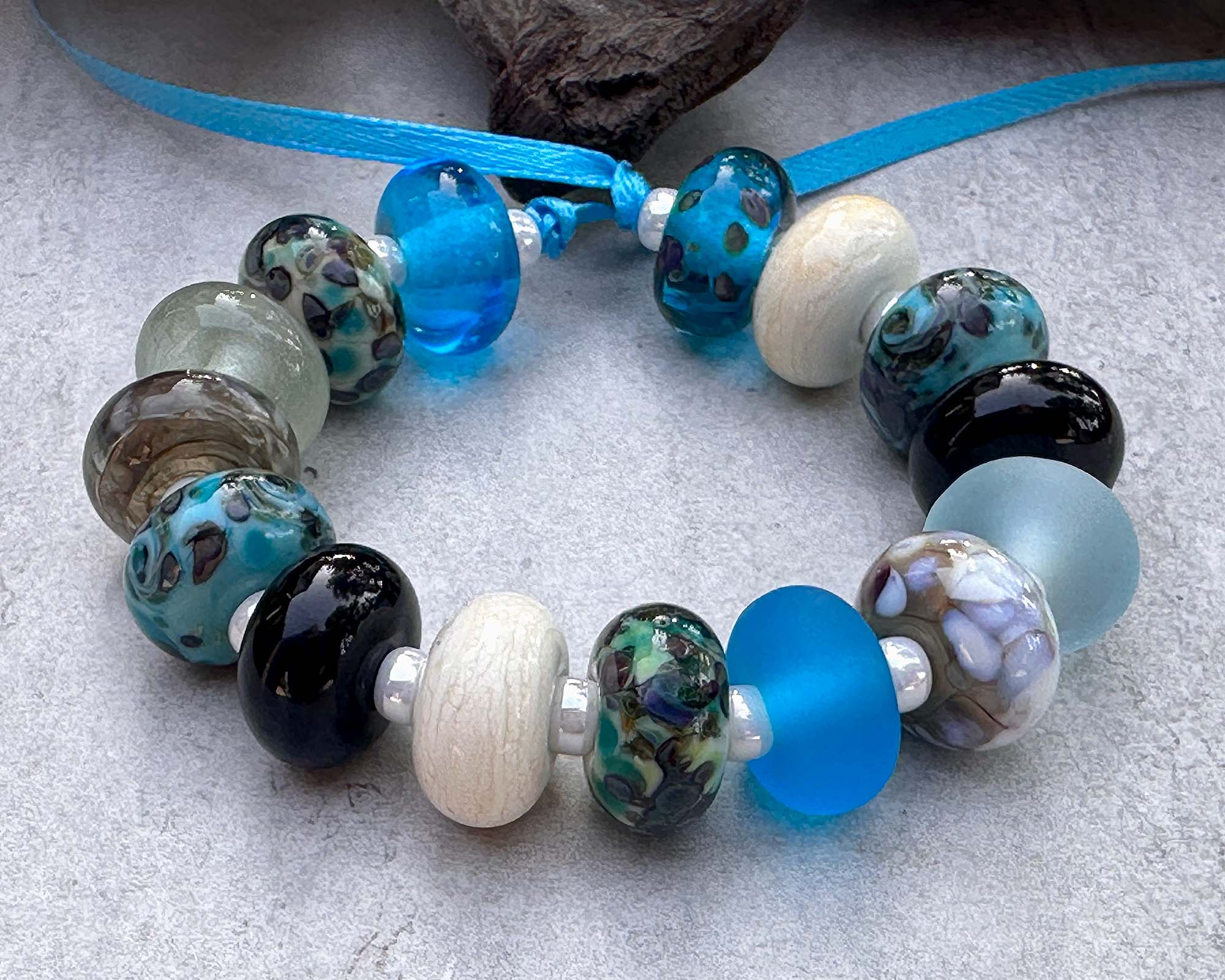 13pcs Turquoise Mosaic Glass Lampwork Beads Set for Jewelry Making - DIY Bracelet, Necklace & Craft Projects (SRA Certified)