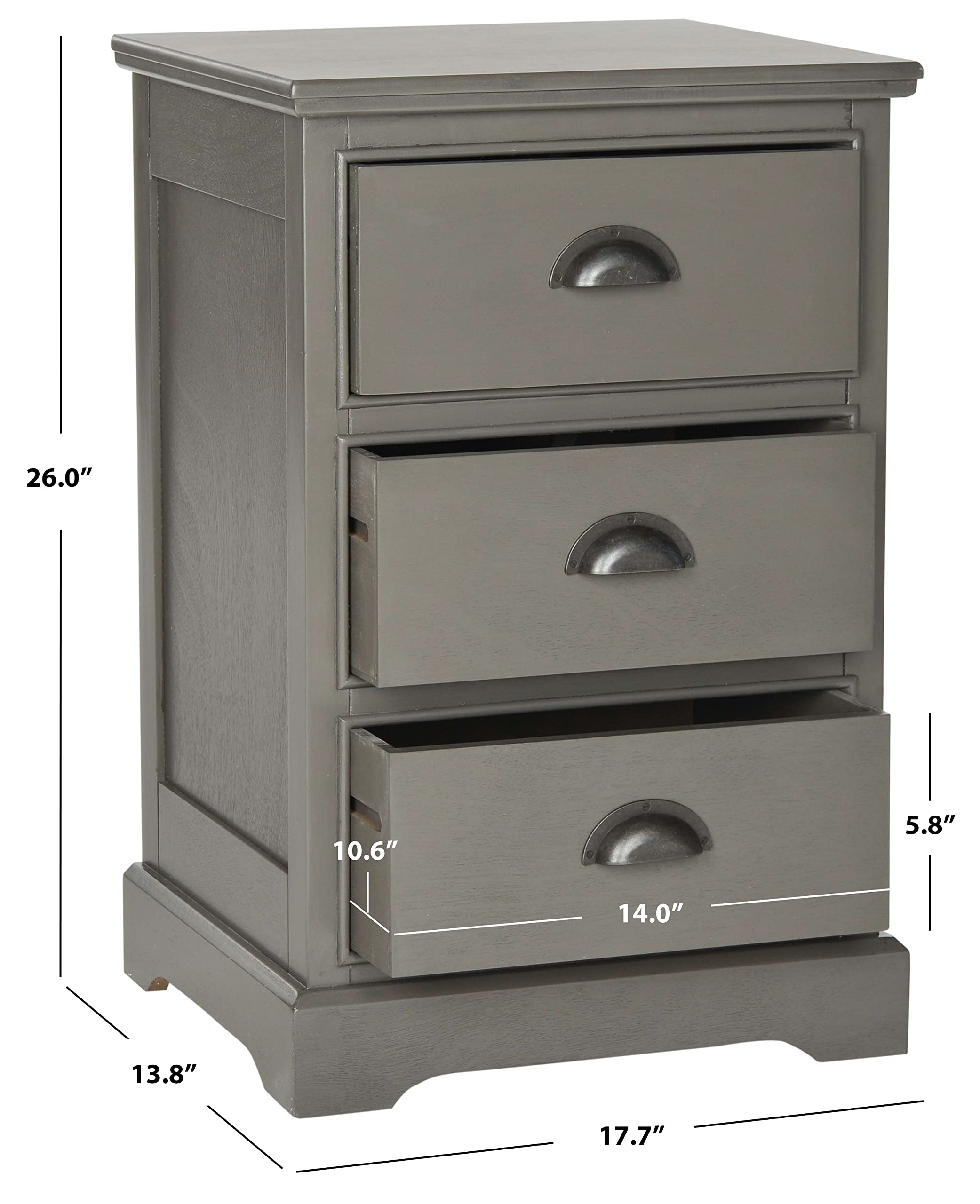 SAFAVIEH American Homes Collection Griffin Grey 3-Drawer Nightstand - Modern Bedside Table for Bedroom, Living Room & Office Storage