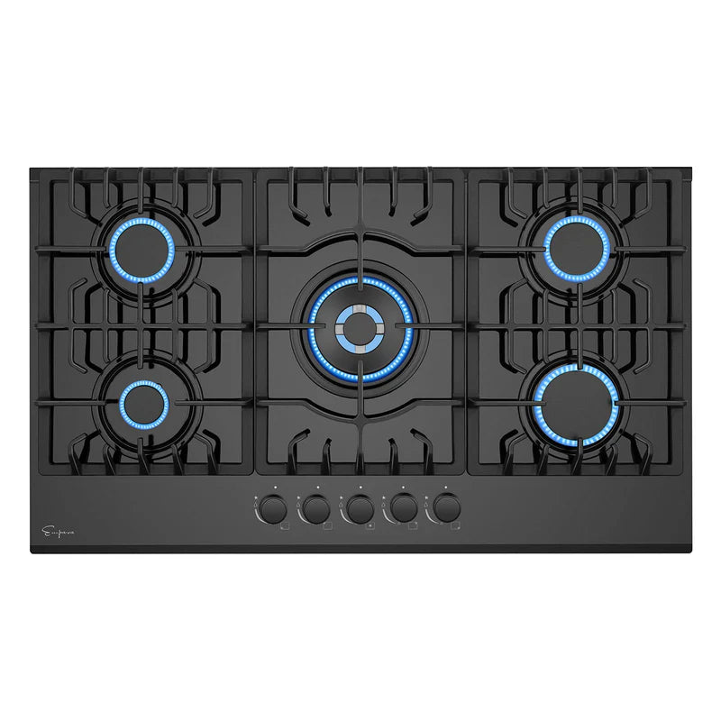 Empava 36-Inch Built-In Gas Cooktop with 5 Italian SABAF Burners - NG/LP Convertible, Black Tempered Glass - Perfect for Modern Kitchens & Professional Cooking
