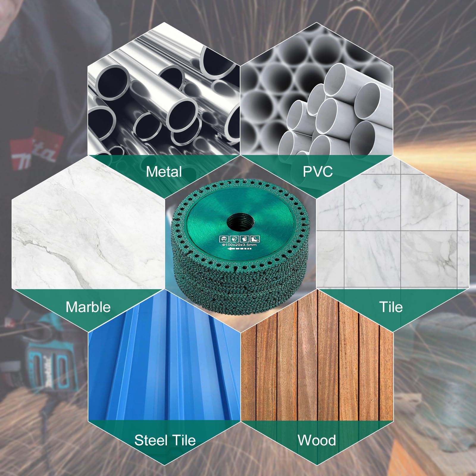 5-Pack 4-Inch Indestructible Grinder Discs - Composite Multi-Functional Cutting Saw Blades for PVC Pipes, Stone, Ceramics, Wood & Steel Tiles - Perfect for Construction, DIY Projects & Metalworking